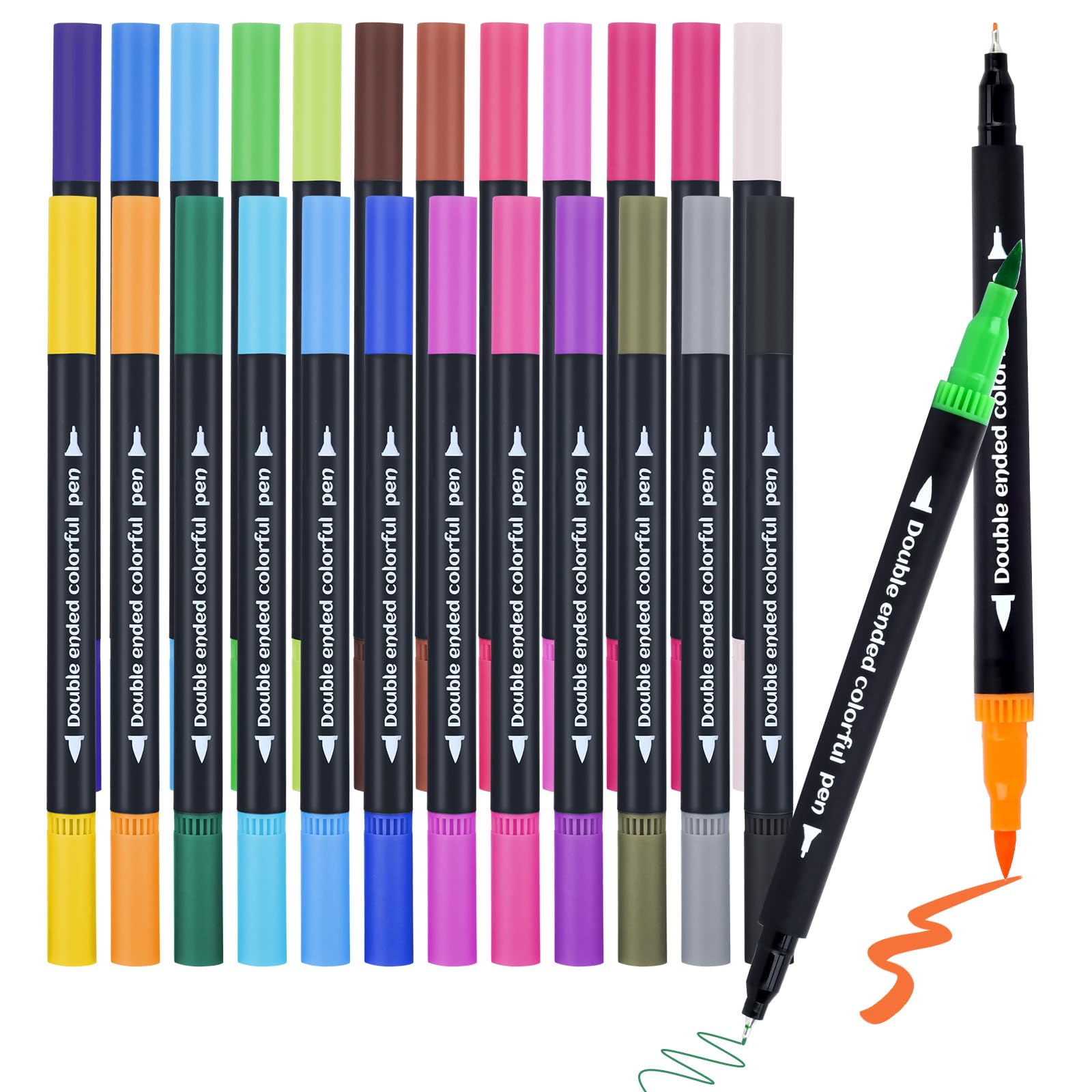 24Color Dual-Tip Art Markers Set Fine Brush Tips for Adult Coloring Books Watercolor Drawing Pens Artist Marker Pens