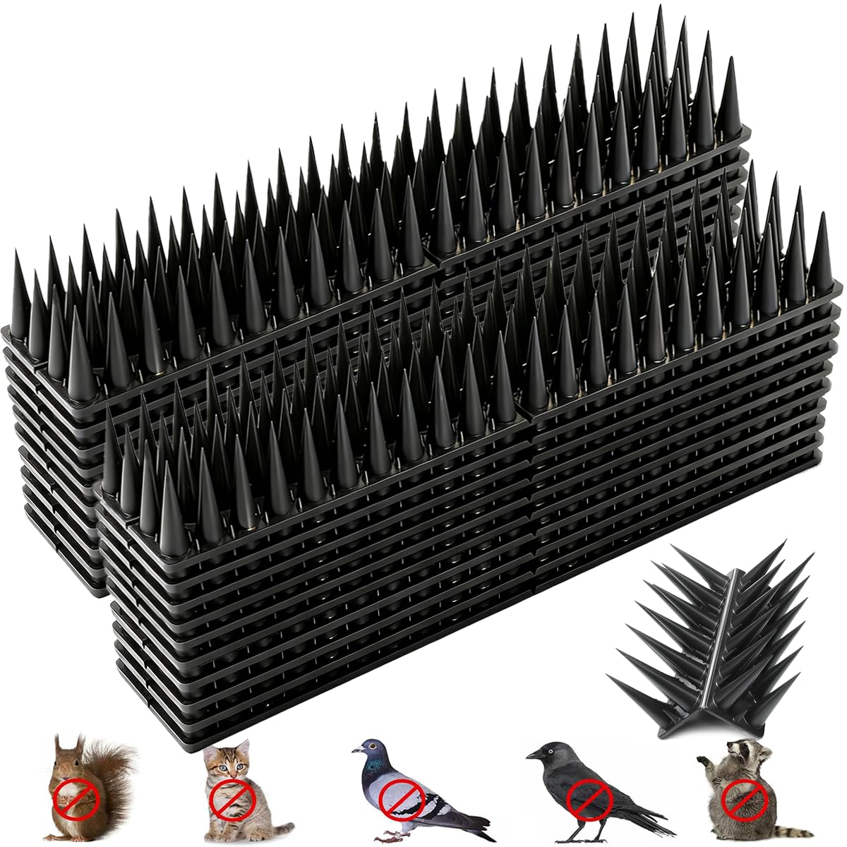 20 Pack Upgraded Fence Spikes Bird Spikes, Expandable Garden Tall Pigeon Spikes, Wall Spikes Bird Squirrel Pigeon Cat Fox Deterrent Repellent Intruder, Anti Climb Spikes (Black, 6M to 12M)