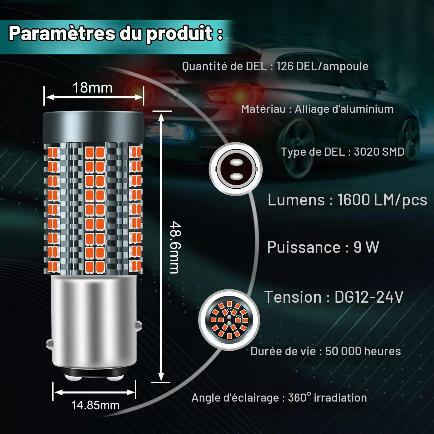 1157 BAY15D LED Ampoule pour Feu Stop, 2025 Mise à Niveau 3020-126SMD Rouge 3200LM 9W pour 2057 1157 2057A 1157A 2357A P21/5W Ampoule LED de Rechange Feux de Stationnement de Frein Arrière et DRL-2PCS