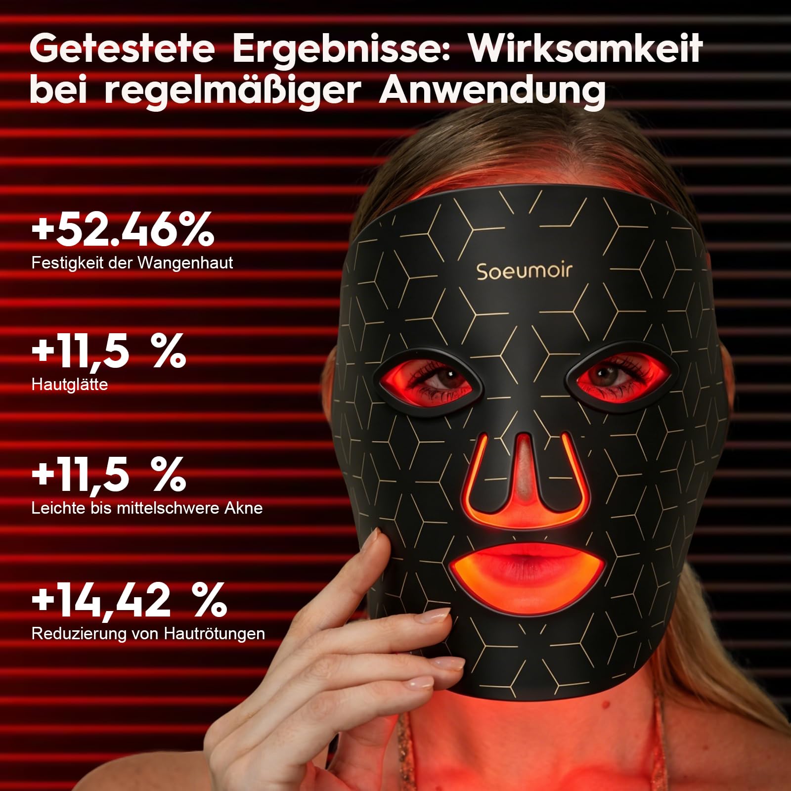LED Gesichtsmaske 625nm Rotlicht Maske Gesicht 108 LEDs, 7 Farben | 324 Chips, 7 Beleuchtungsmodi und 3 Einstellbare Helligkeitsstufen, Wiederaufladbare，für Straffung und Revitalisierend