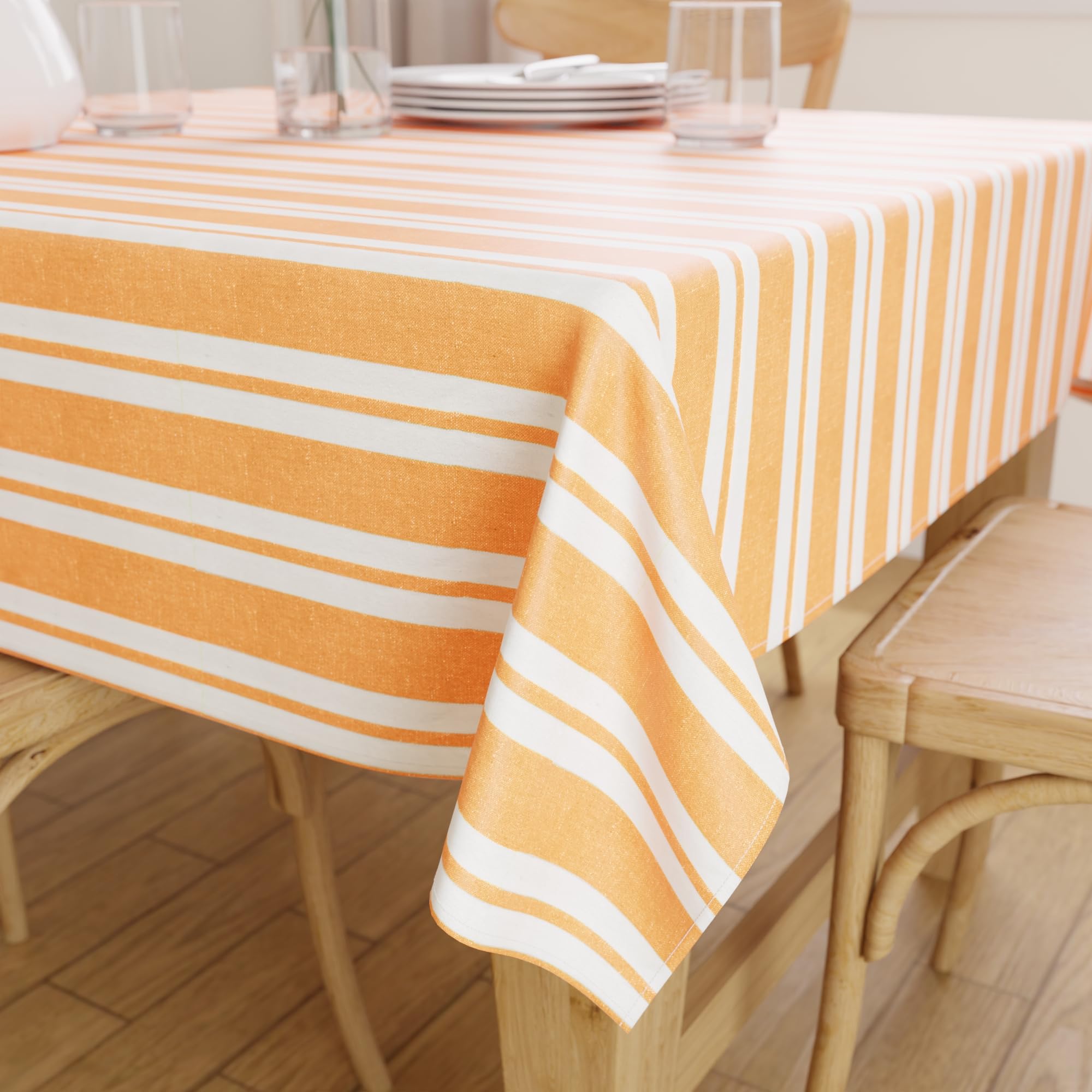 Encasa XO Dining Table Cover | 56"x56" Recycled Cotton Tablecloth | Franca Yellow Stripes Design Table Cloth For Decoration - Machine Washable.