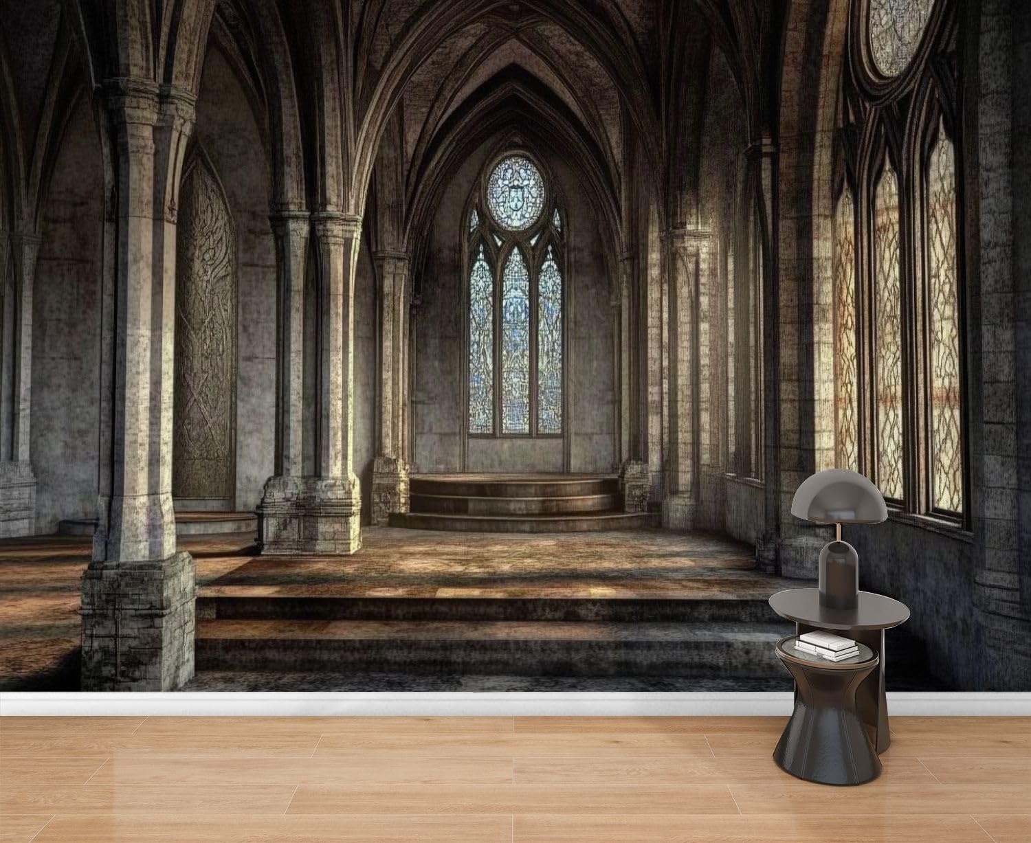 Wall Mural Peel & Stick Fantasy Medieval Throne Room Gothic Arches Windows 3D Self-Adhesive Wallpaper Removable Wall Decal Wall Sticker Home Decor for Living Room Bedroom 69"x96"