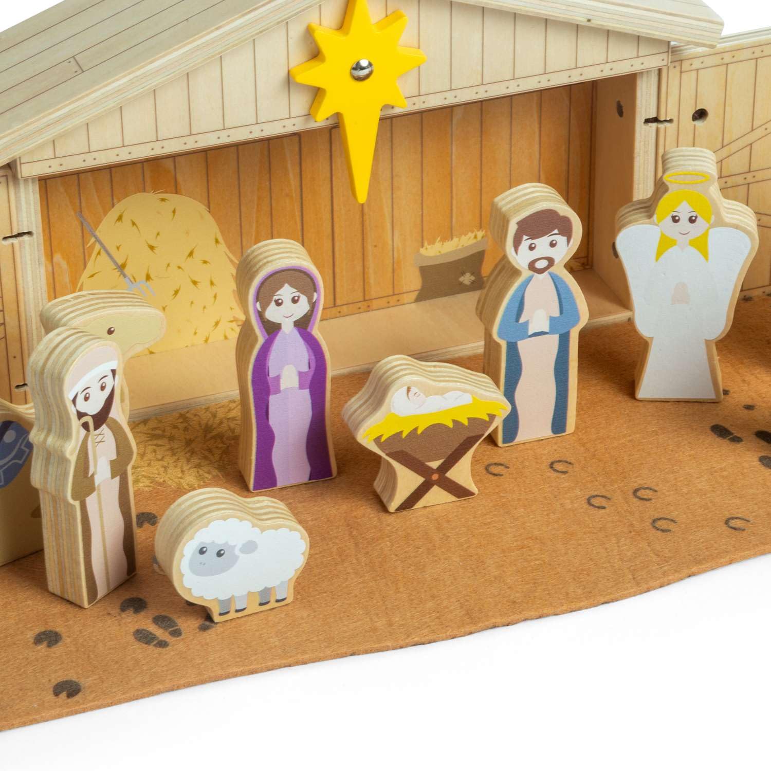 Bigjigs Toys Krippen-Set, 13-teiliges traditionelles Holz-Krippenspiel