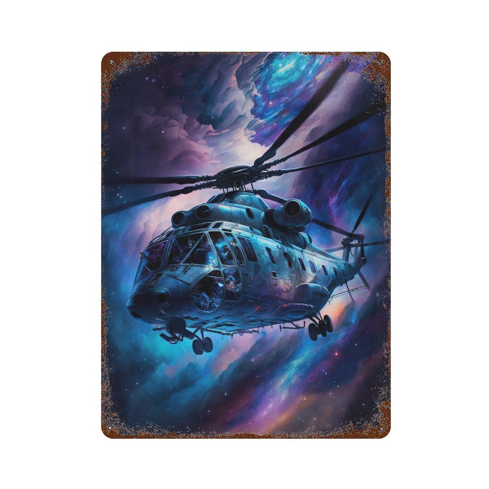 Galactic Helicopter Adventure -9 15.7"x11.8" Rustic Tin Plaque, Novelty Wall Decor for Bistro, Counter And Cafe Decor