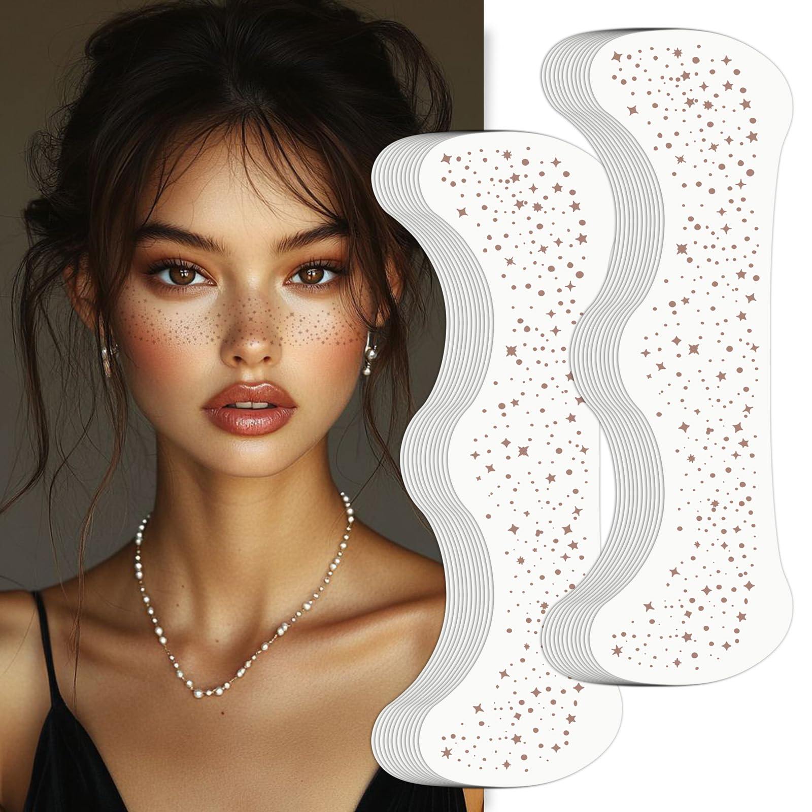 Wodelanle Glitter Freckles Face Tattoo, 24 Count Brown Face Glitter Speckles Makeup Patches, Glow Up Makeup Patches, Cute Glitter Freckles Makeup