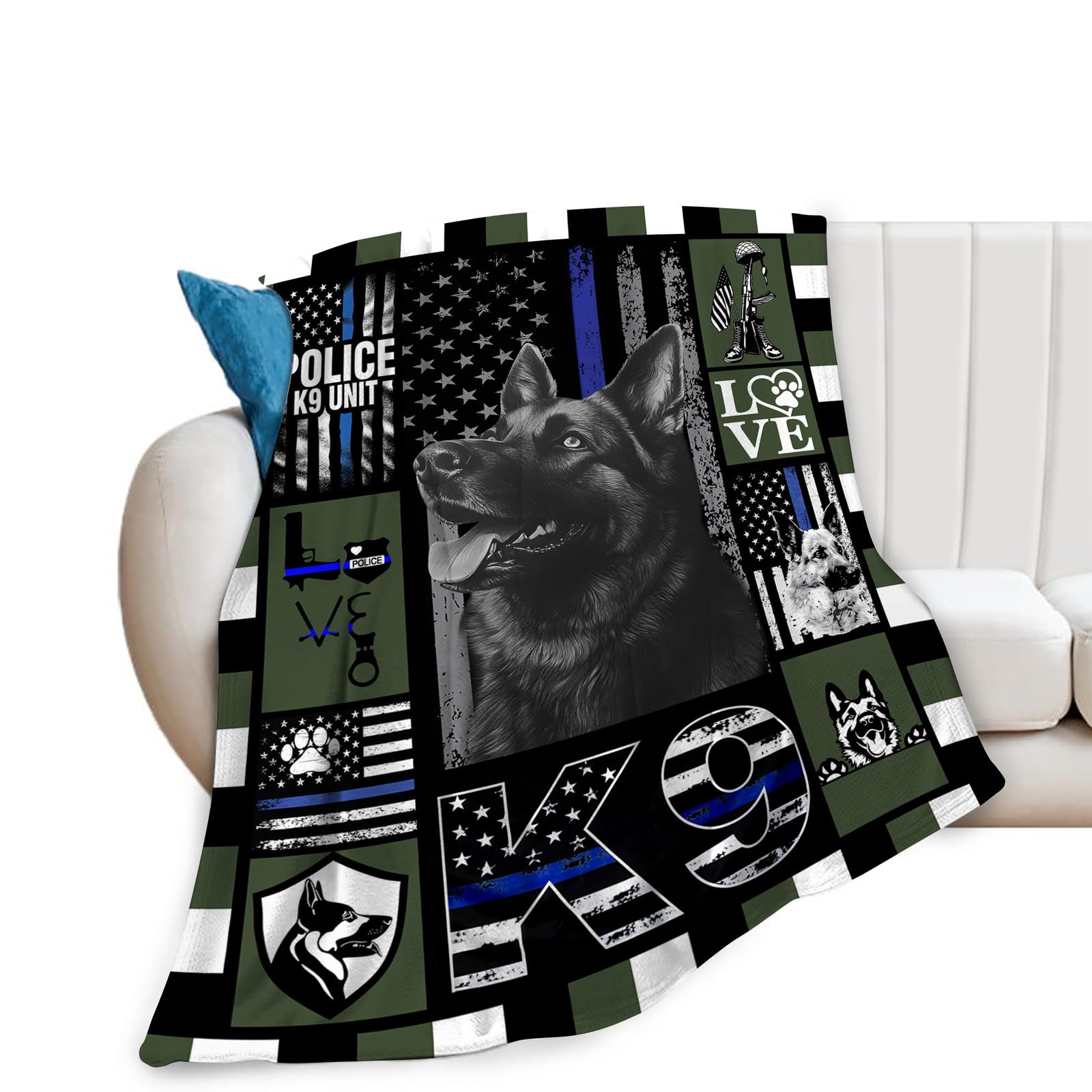 reoqeosy Police Dog Blanket German Shepherd Throw Blankets Cozy Plush Flannel K9 Unit Dog Lovers Blanket Gifts for Girls Boys Women Men 50"x40"