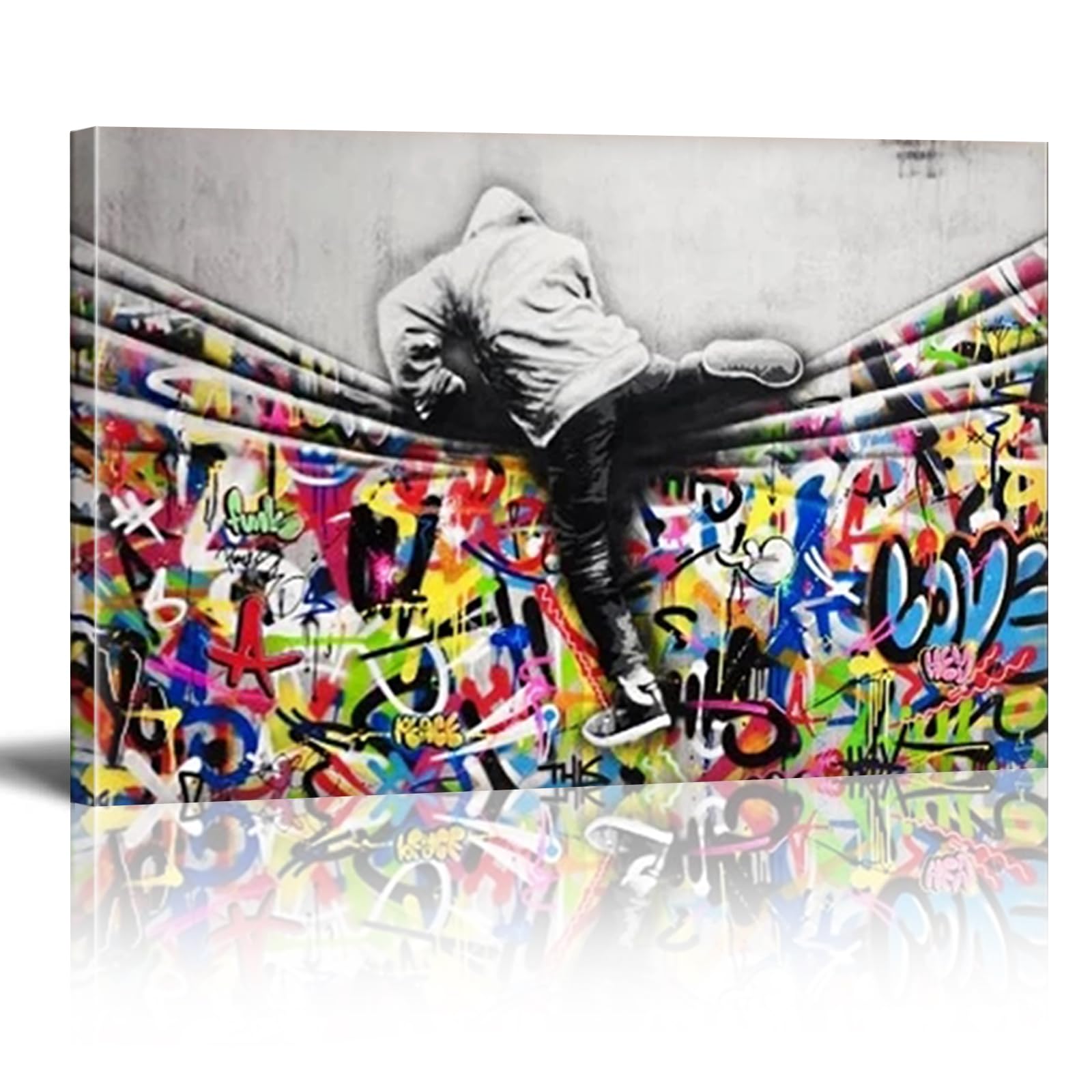 DQTUYIOP Banksy Canvas Wall Art for Living Room Behind The Curtain Inner frame 60x80cm Banksy Graffiti Art Abstract Canvas Painting Modern Urban Posters and Prints for Bedroom Office Home Decoration