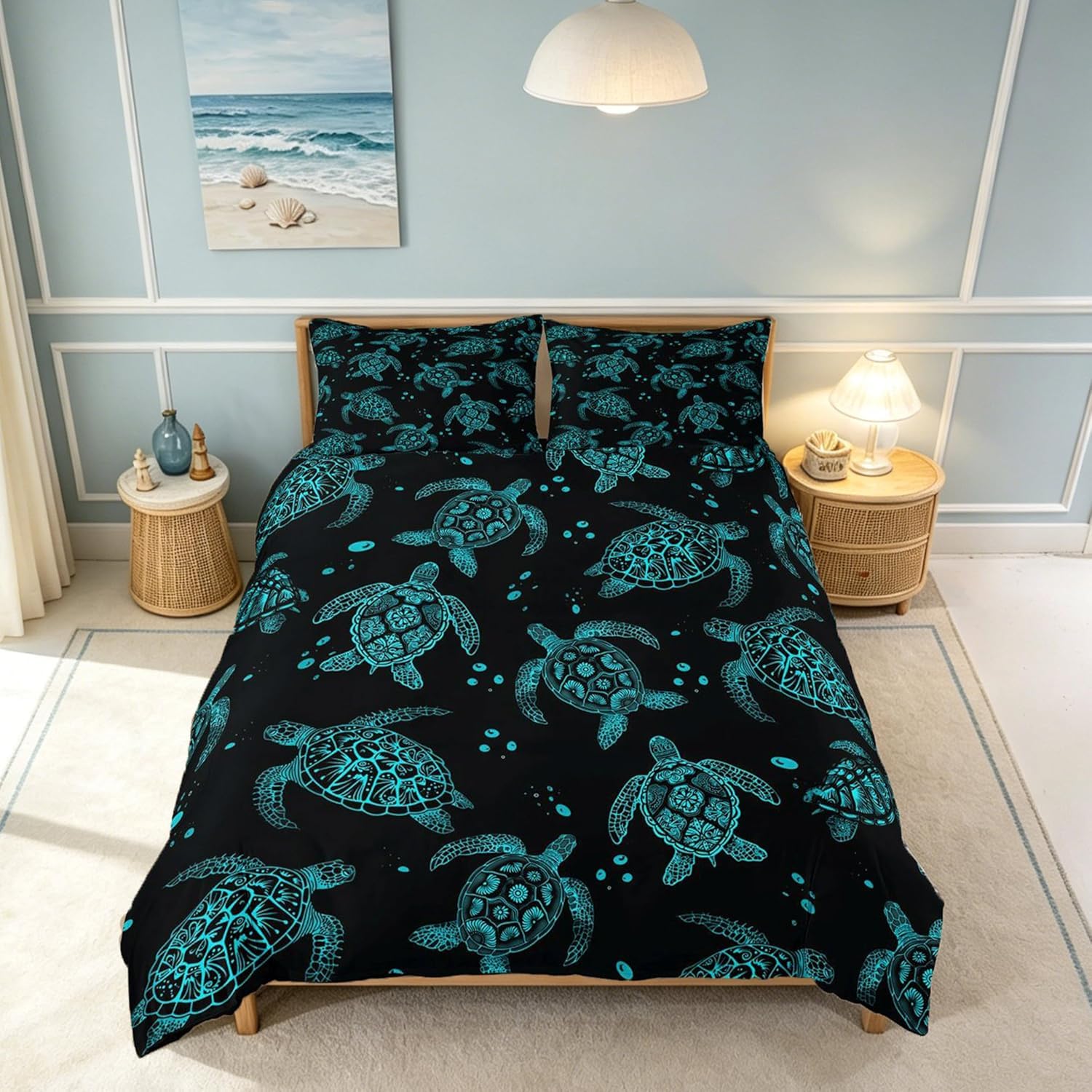 Homemissing Sea Turtle Duvet Cover Set Single Size for Kids Boys Girls Ocean Sealife Bedding Set Reptile Tortoise Duvet Cover with 1 Pillowcase Coastal Bedding — image 1