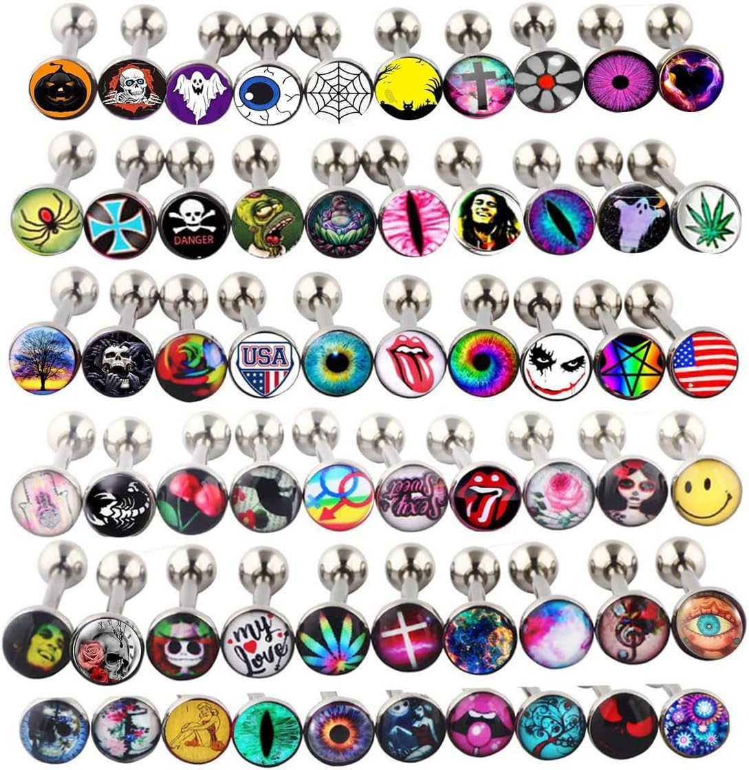 TIANCI FBYJSLot of Surgical Steel Metal Tongue Rings Barbells Funny Nasty Wordings Picture Logo Signs 14g - Length 5/8" or 16mm