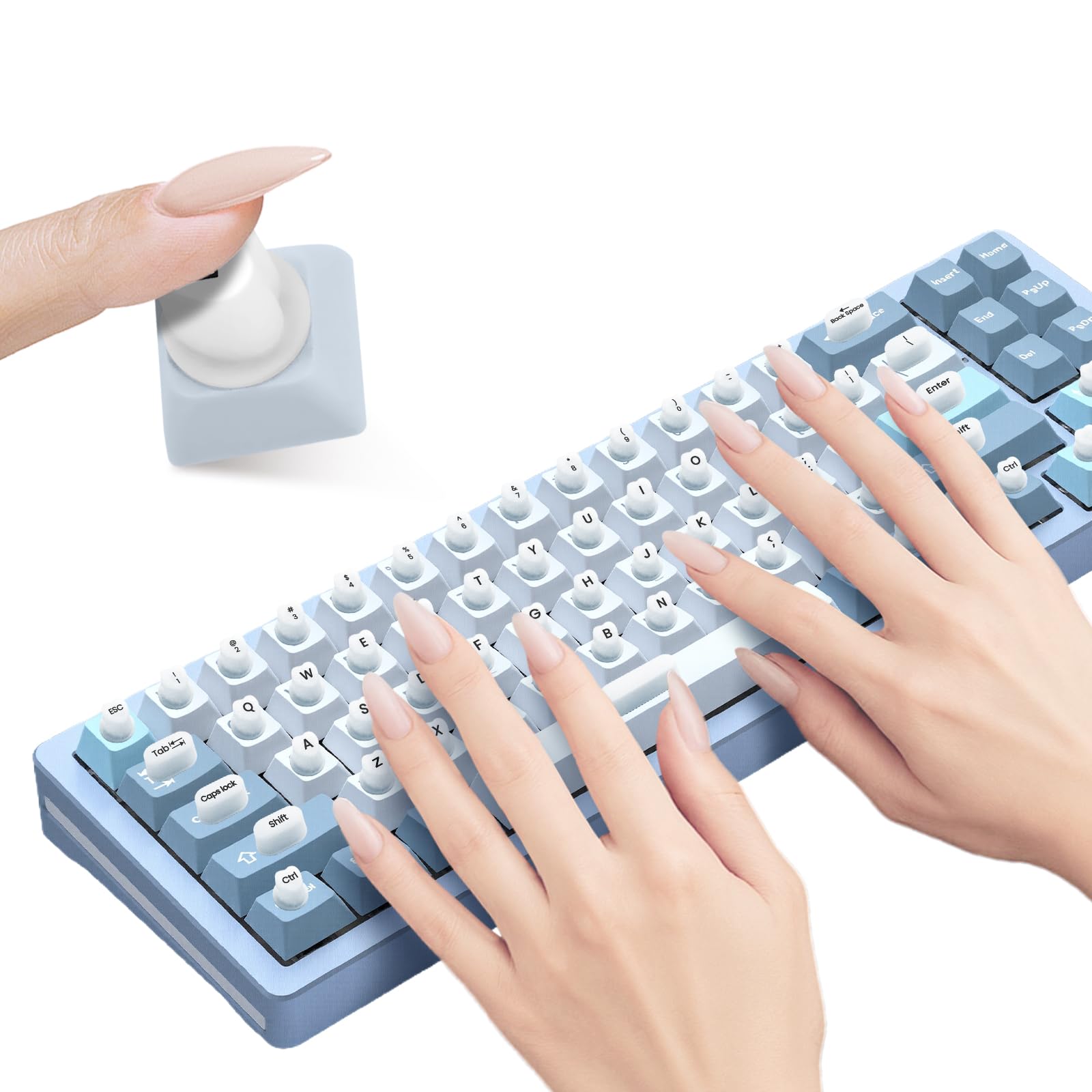 NiNiMay Raised Keyboard Stickers for Long Nails with Letters - 70Pcs Silicone Keyboard Bubbles for Women，Silent Self-Adhesive Cover for Desktops (White, 70pcs)