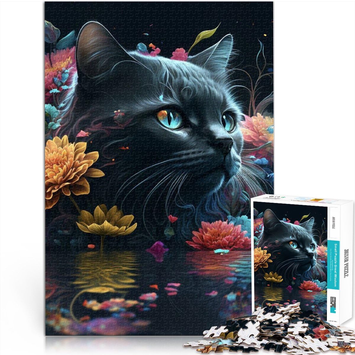 VAIIEYO Puzzle 1000 Pezzi Gatto Con Libri – 80x41 Cm, Adulti E Ragazzi