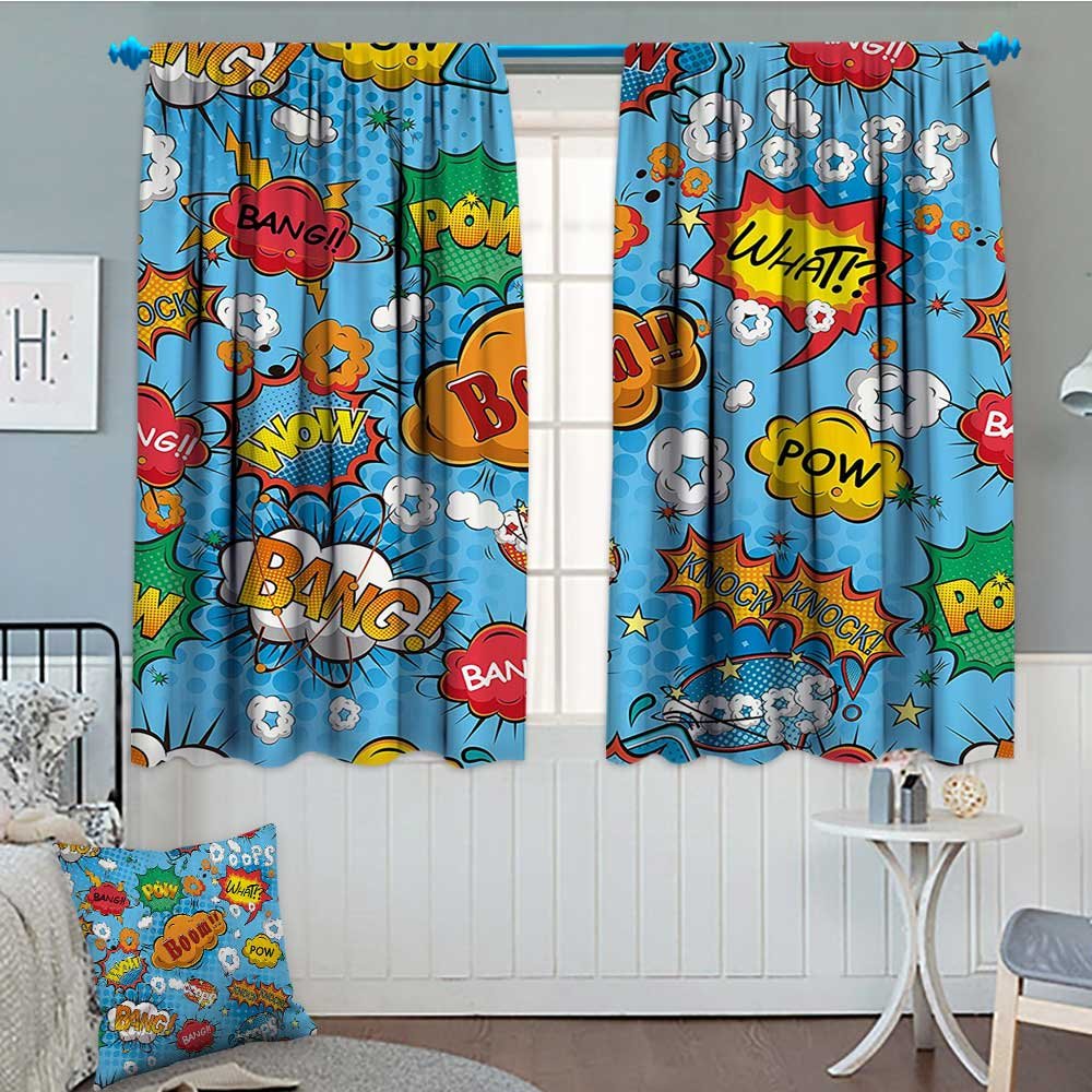 SeptSonne-Home Superhero Patterned Drape for Glass Door Colorful Comic Style Icons Effects Boom Scream Magazine Signs Pop Art Illustarion Waterproof Window Curtain 52"x63" Multicolor