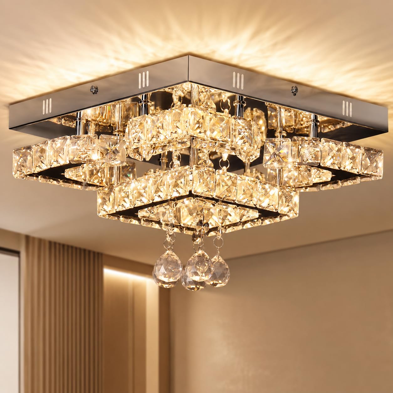 Photo 1 of CXGLEAMING 11.8" Modern Crystal Chandelier LED Ceiling Light Warm White