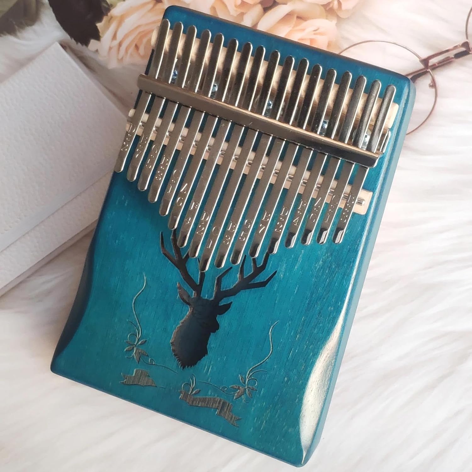 Beginners Kalimba This Hand Tuned 17 Key Kalimba Set Is Available In A Portable Instrument.(Reindeer blue)