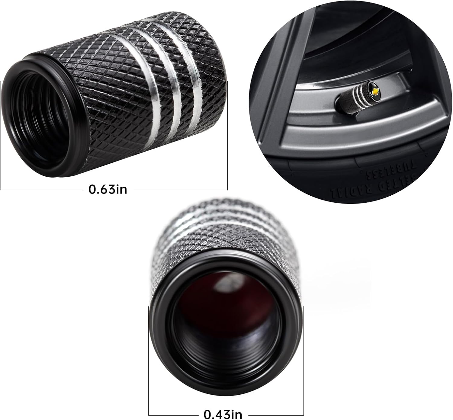 Tire Valve Stem Caps for Chevy Malibu Camaro Trax Traverse Sonic Cruze Volt Equinox Spark Series Metal Car Wheel Air caps Auto Valve Stem Caps Accessories 4 Pcs Black
