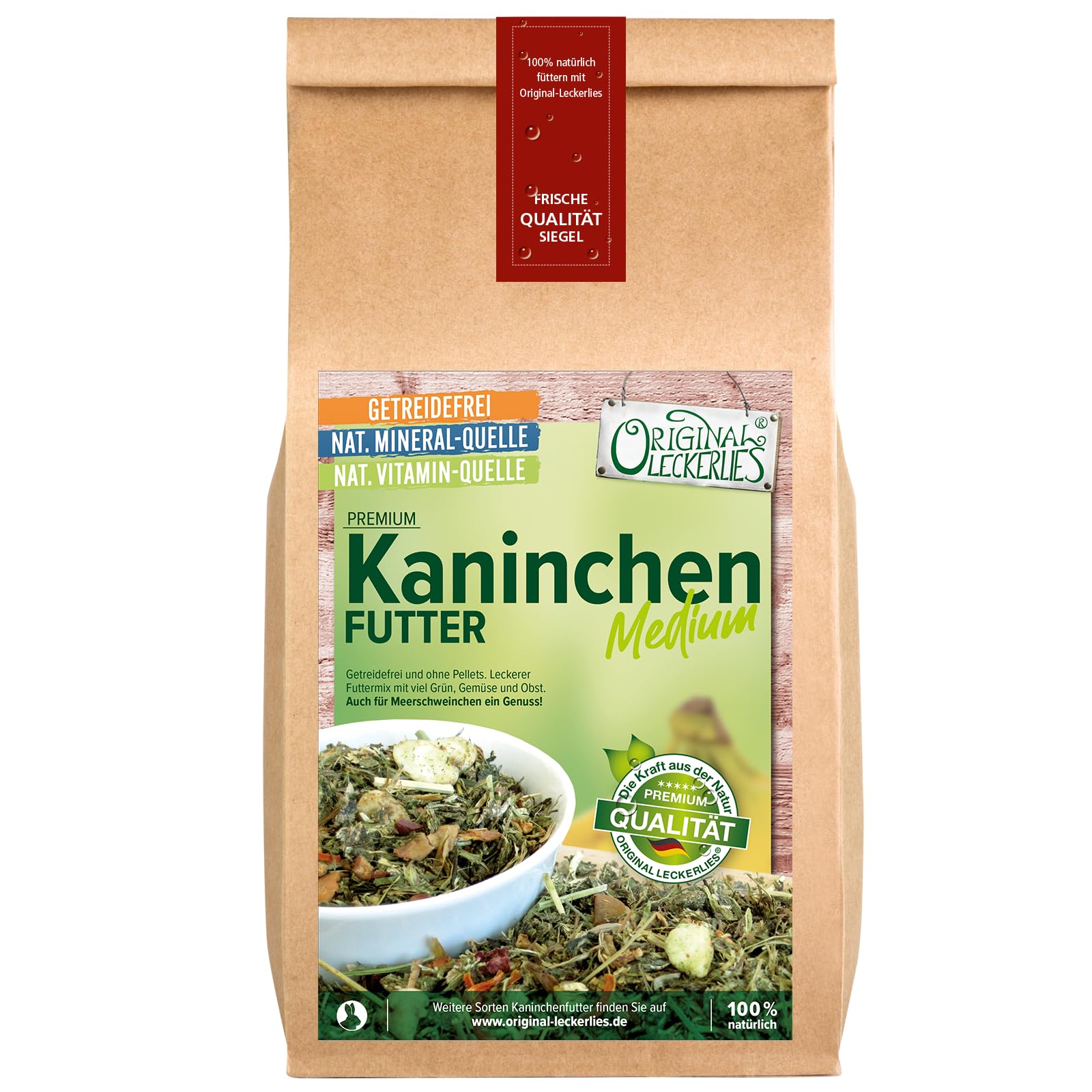 ORIGINAL LECKERLIES® Premium Kaninchenfutter - medium 5 kg, ***TOP Qualität*** GETREIDEFREI für Kaninchen, Hamster, Meerschweinchen, Naturprodukt für Nager - ohne Pellets