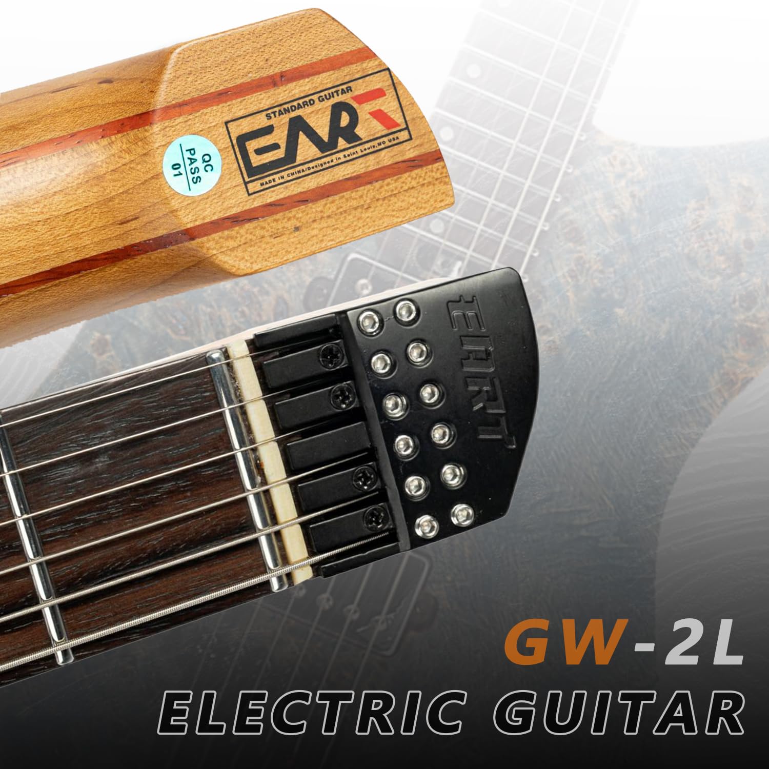 EART Chitarra elettrica per mancini Headless Fix Bridge per chitarra da viaggio a 6 corde, piccola ma piena, ultra leggera per viaggi e prestazioni, chitarra solida