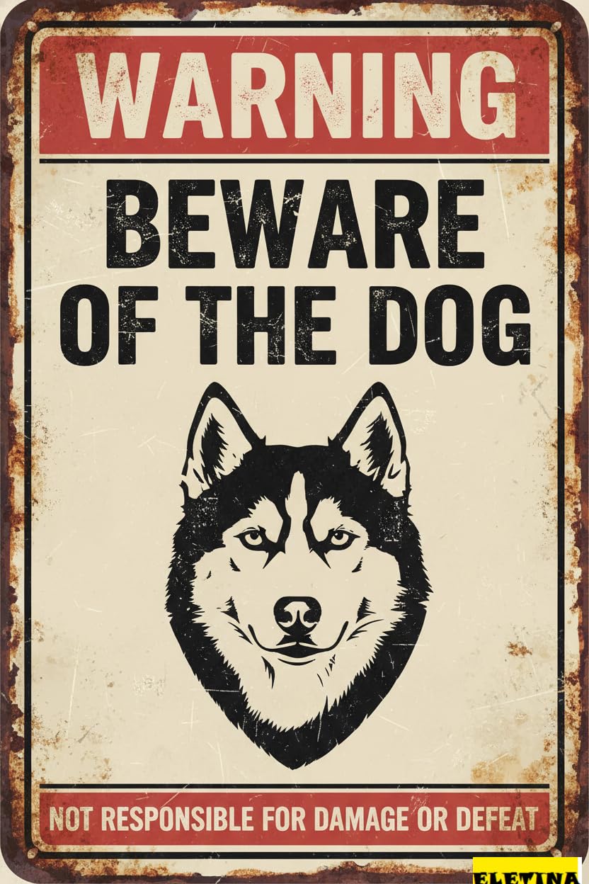 Vintage Metal Tin Sign for Man Cave Beware Of Dog Samoyed Warning Iron S Outdoor Yard Warning Fence Yard Home Kitchen Farm Garden Wall Decor 8x12 Inch Private Property Decorative