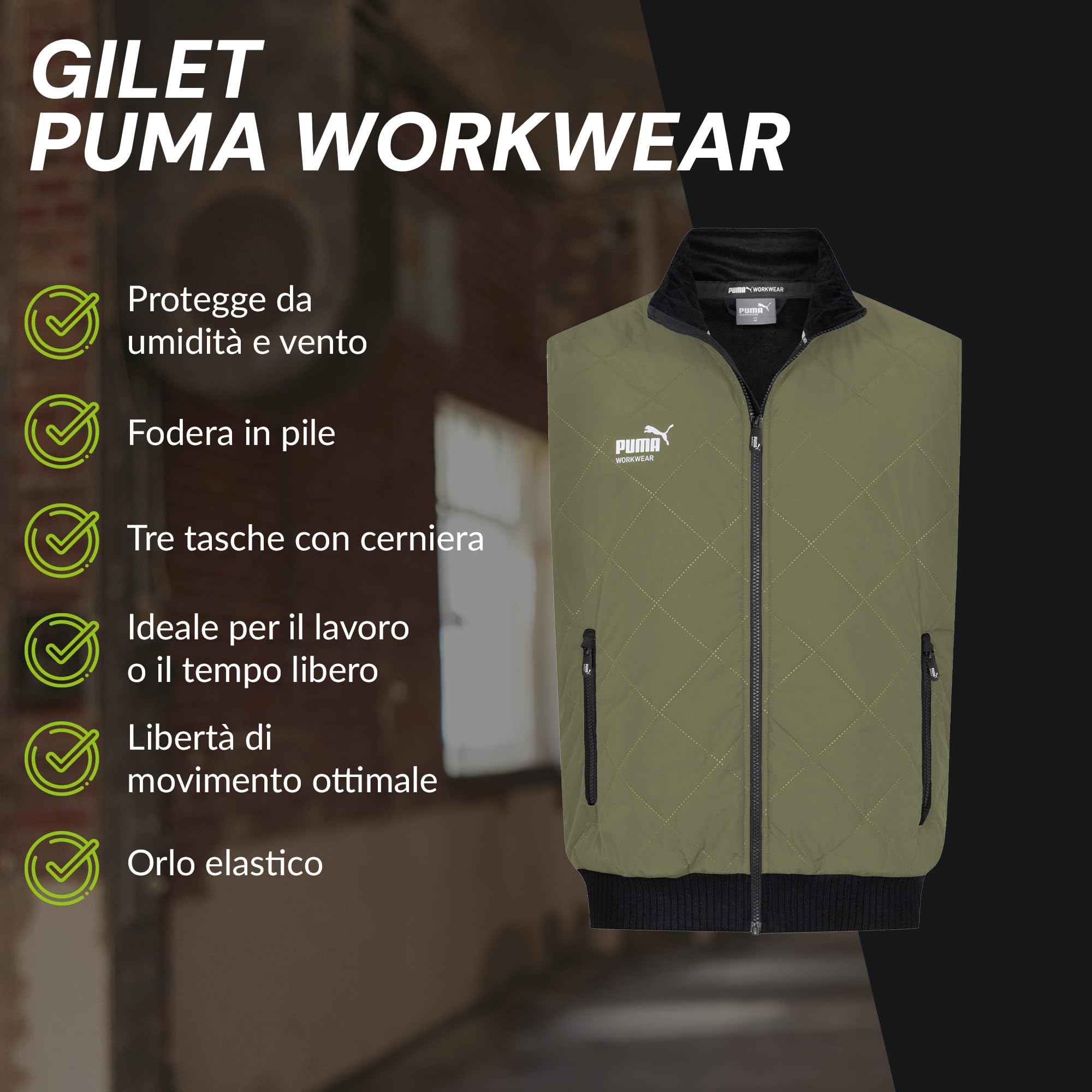 PUMA Workwear - Gilet invernale da uomo, con calda imbottitura, impermeabile e antivento, con tasche e fodera in pile, tasca interna, materiale esterno robusto per lavoro e tempo libero