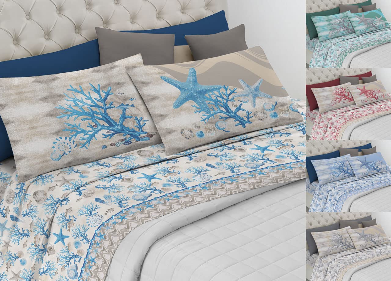 Biancheriaweb Juego de Sábanas Bajera Ropa Cama Pensieri Delicati 100% Algodón Dis. Marina New