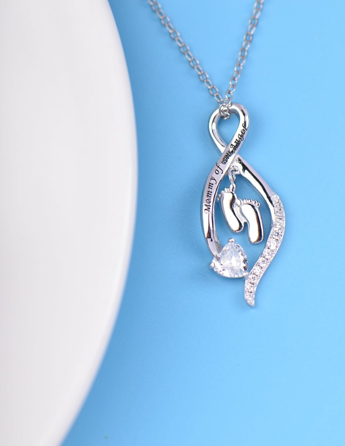 Mommy of an Angel Necklace Sterling Silver Created Birthstone Jewelry Sympathy Gift Stillborn Pendant Necklace for Women Mother Mom - Image 3