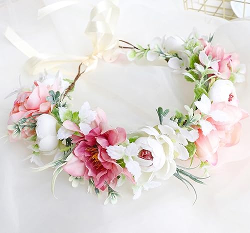 Miniatura 3 de Vivivalue Corona de flores nupciales guirnalda diadema floral diadema halo boda fiesta fotos