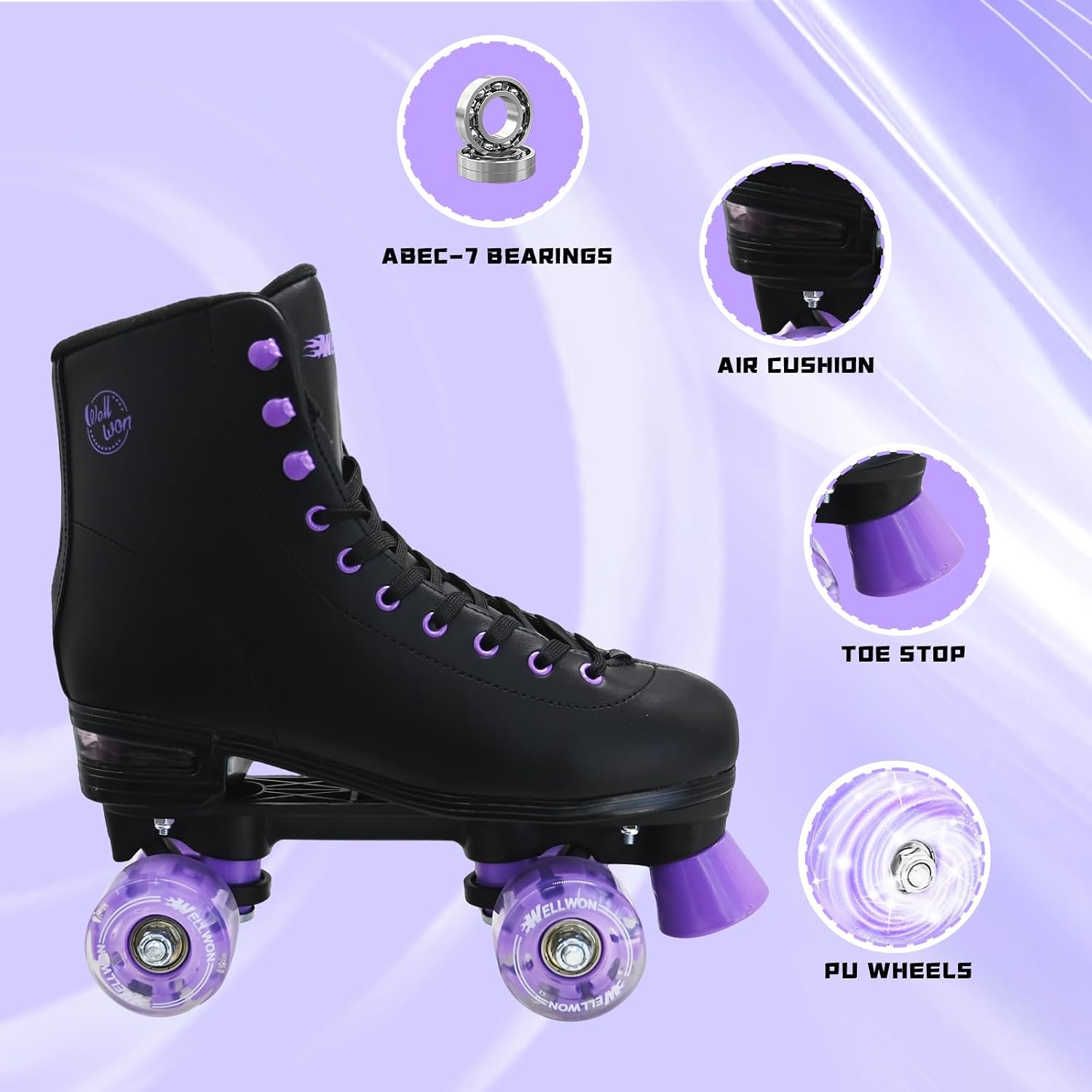 Roller Skate for Women, High-Top PU Leather Quad Skates for Beginner, Classic Double-Row Rollerskates for Adults Outdoor and Indoor Size 5/6/7/8/8.5/9/9.5/10