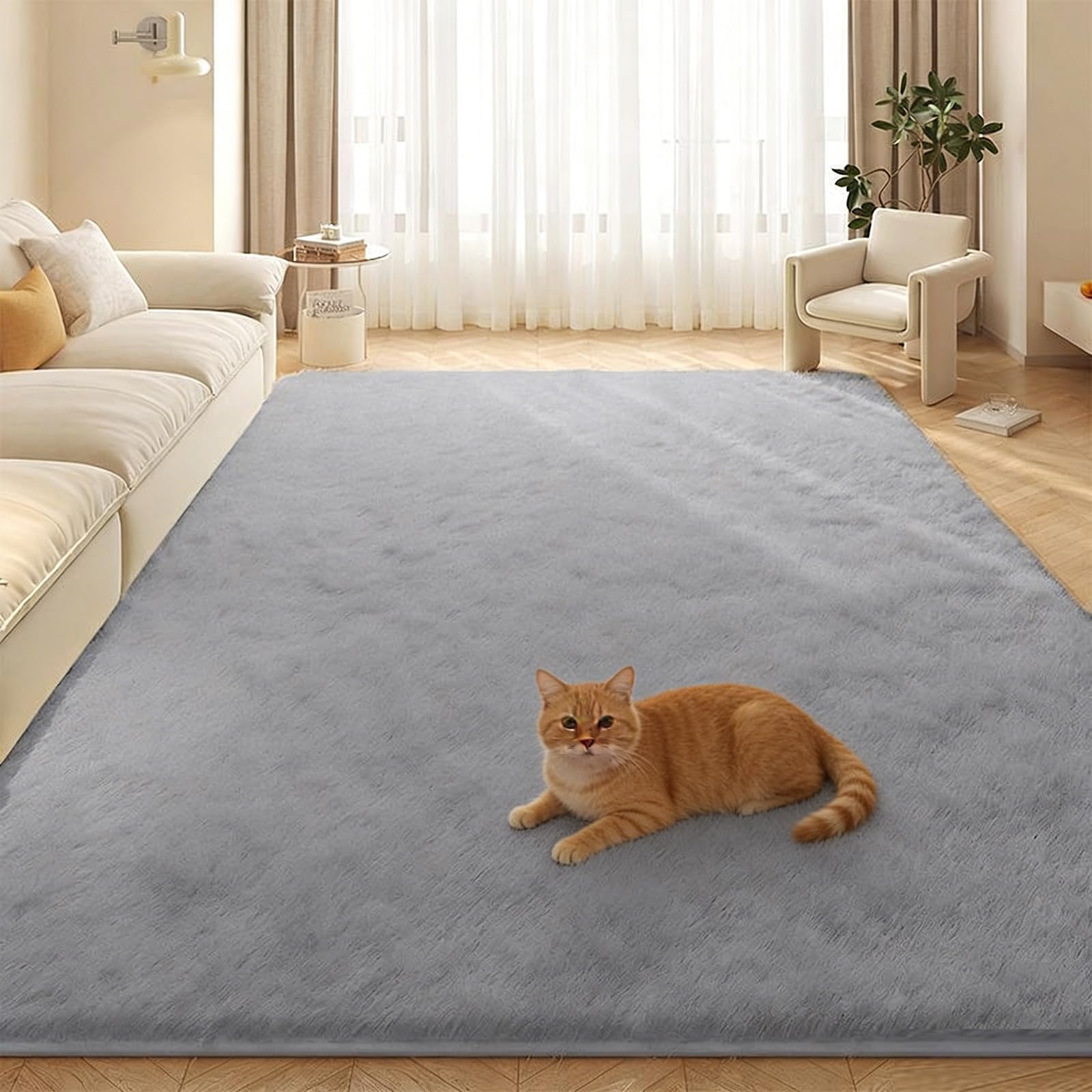 Tapis salon uni sobre et moderne poils ras gris doux antidérapant 60 x 130 cm