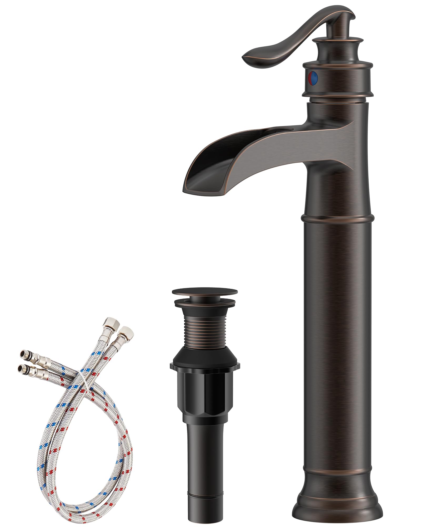 Sxithgkdw Oil Rubbed Bronze Waterfall Vessel Sink Faucet Brass Single Handle 1 Hole Bathroom Sink Faucet With Pop Up Drain Without Overflow Tall Bathroom Faucets