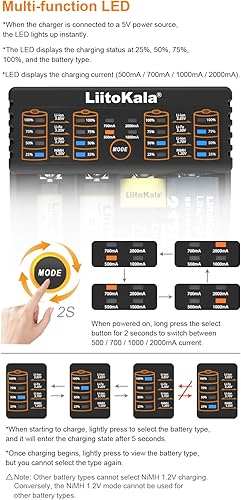 Miniatura 6 de Cargador de batería USB 18650 de 4 bahías con luz LED, cargador de batería universal para 3.8 V 3.7 V IMR 18650 26650 RCR123A 14500 16340 LiFeO4
