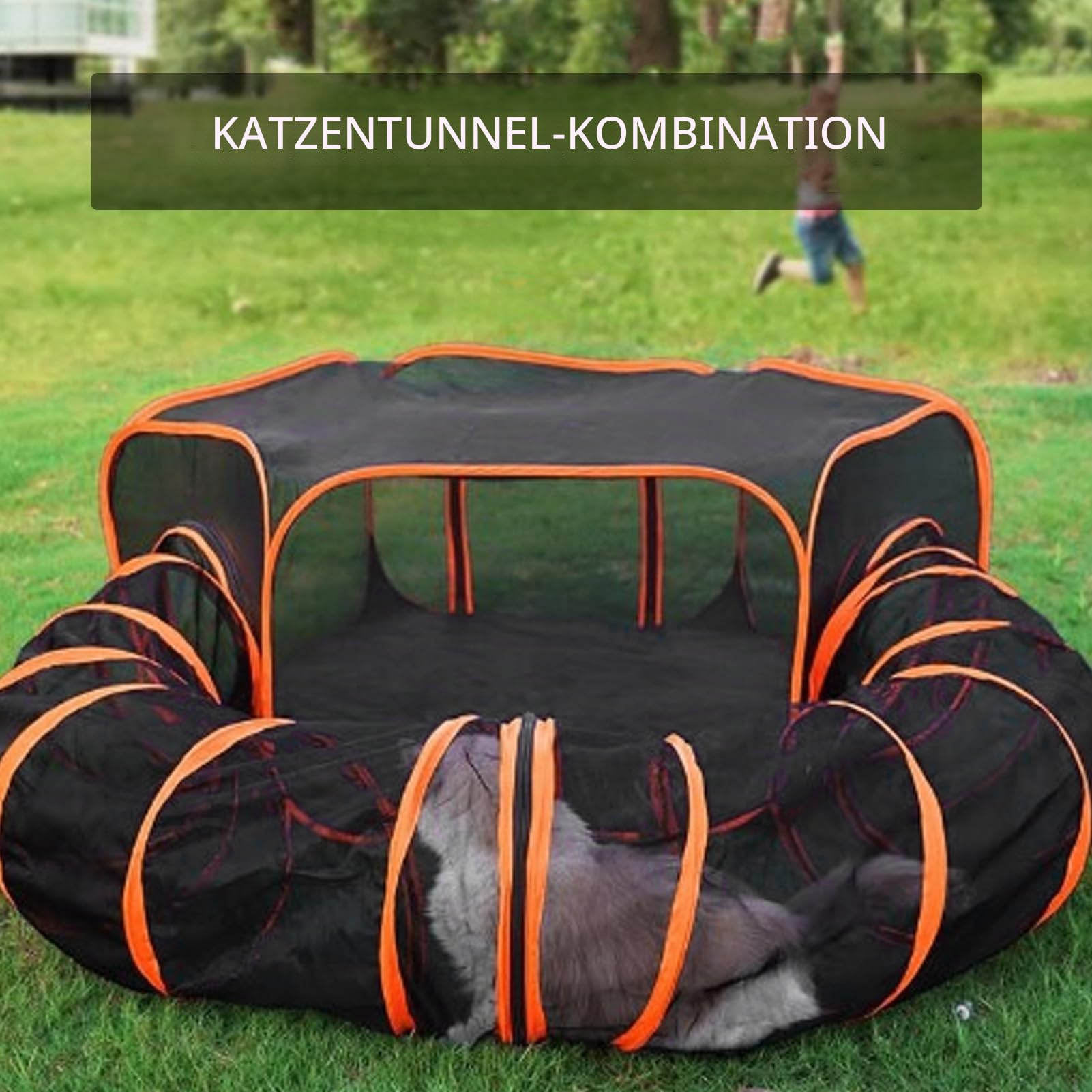 Katzentunnel, Katzengehege Outdoor Faltbares Katzenzelt Katzenlaufstall mit Tunnel Welpenlaufstall für Katzen und andere Kleintiere