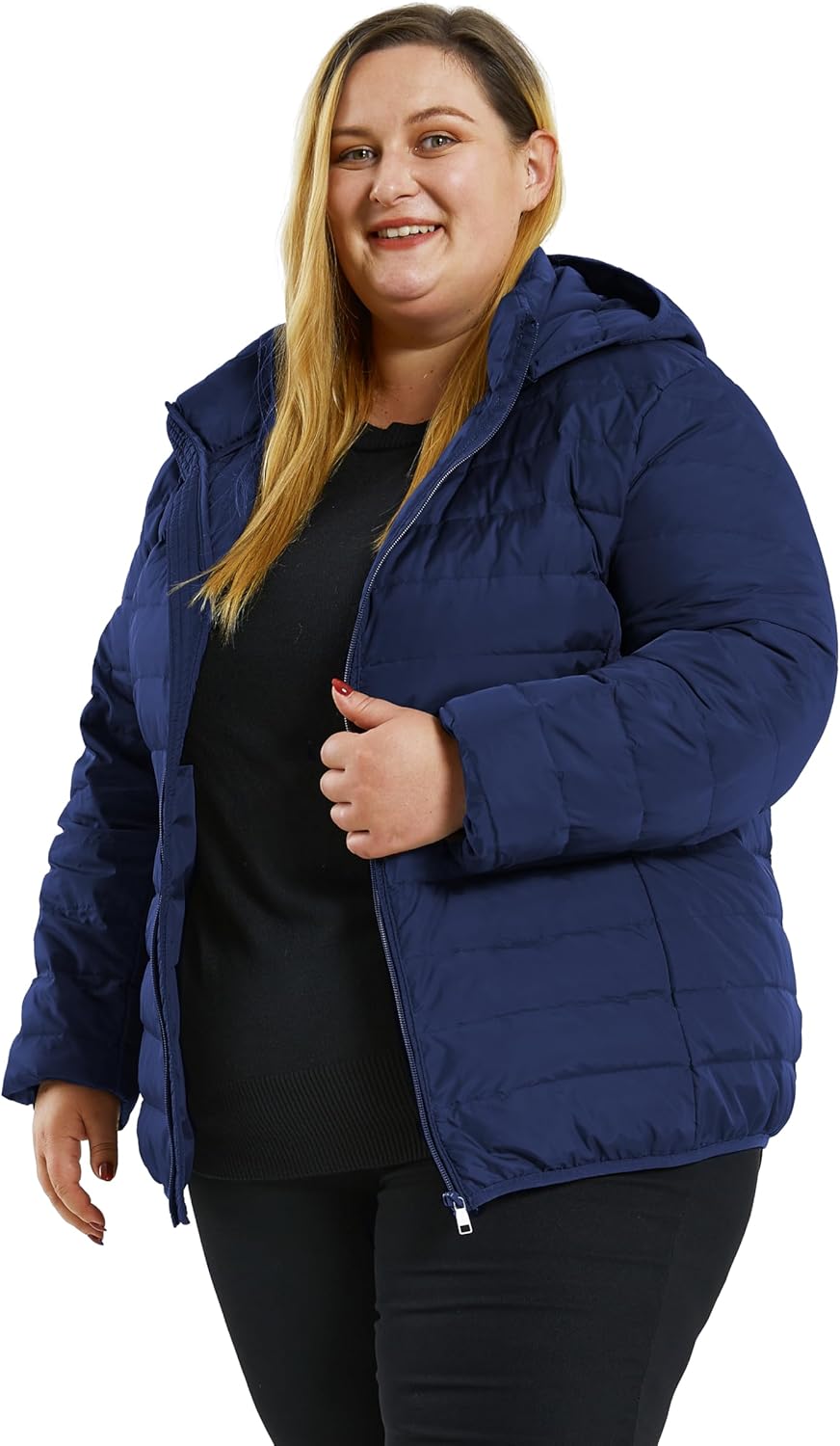 Soularge Women's Plus Size Winter Packable Lightweight Down Coat with Detachable Hood - Image 2