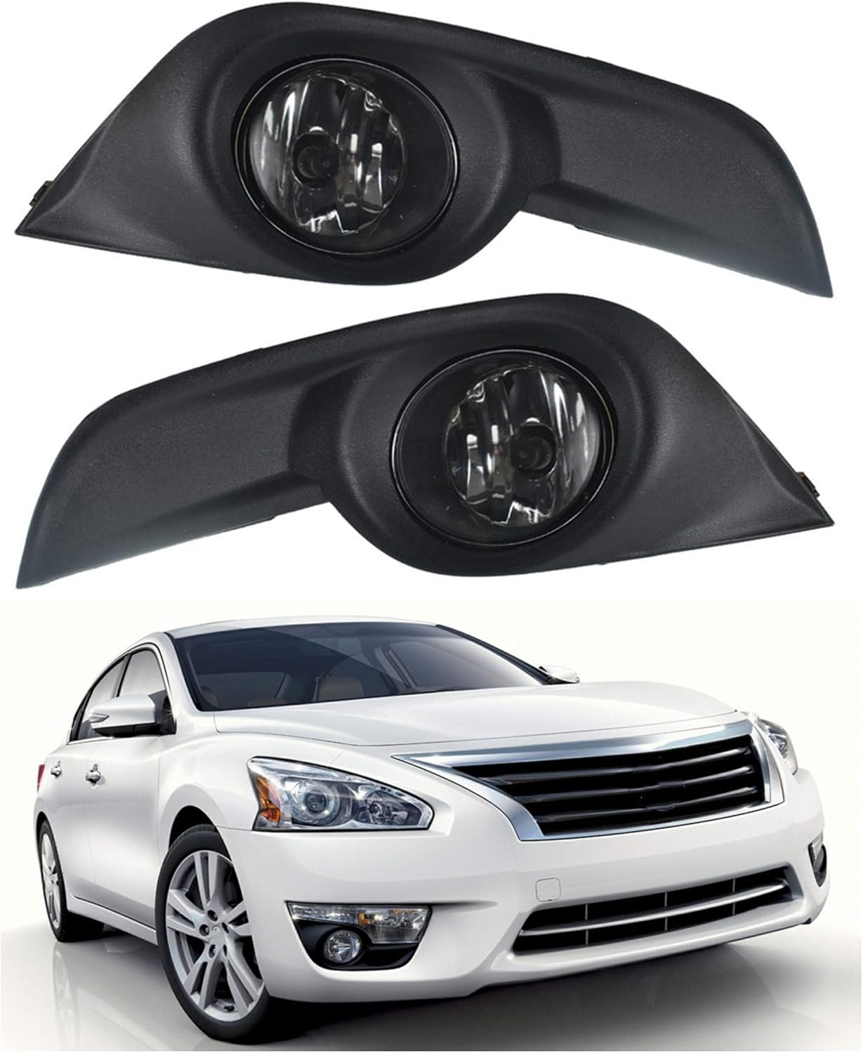 munirater Clear Fog Lights Lamps with Chrome Black Bezel and Kit Switch+Harness Replacement for Altima 2013-2015 2013-2015 Sedan 4-door