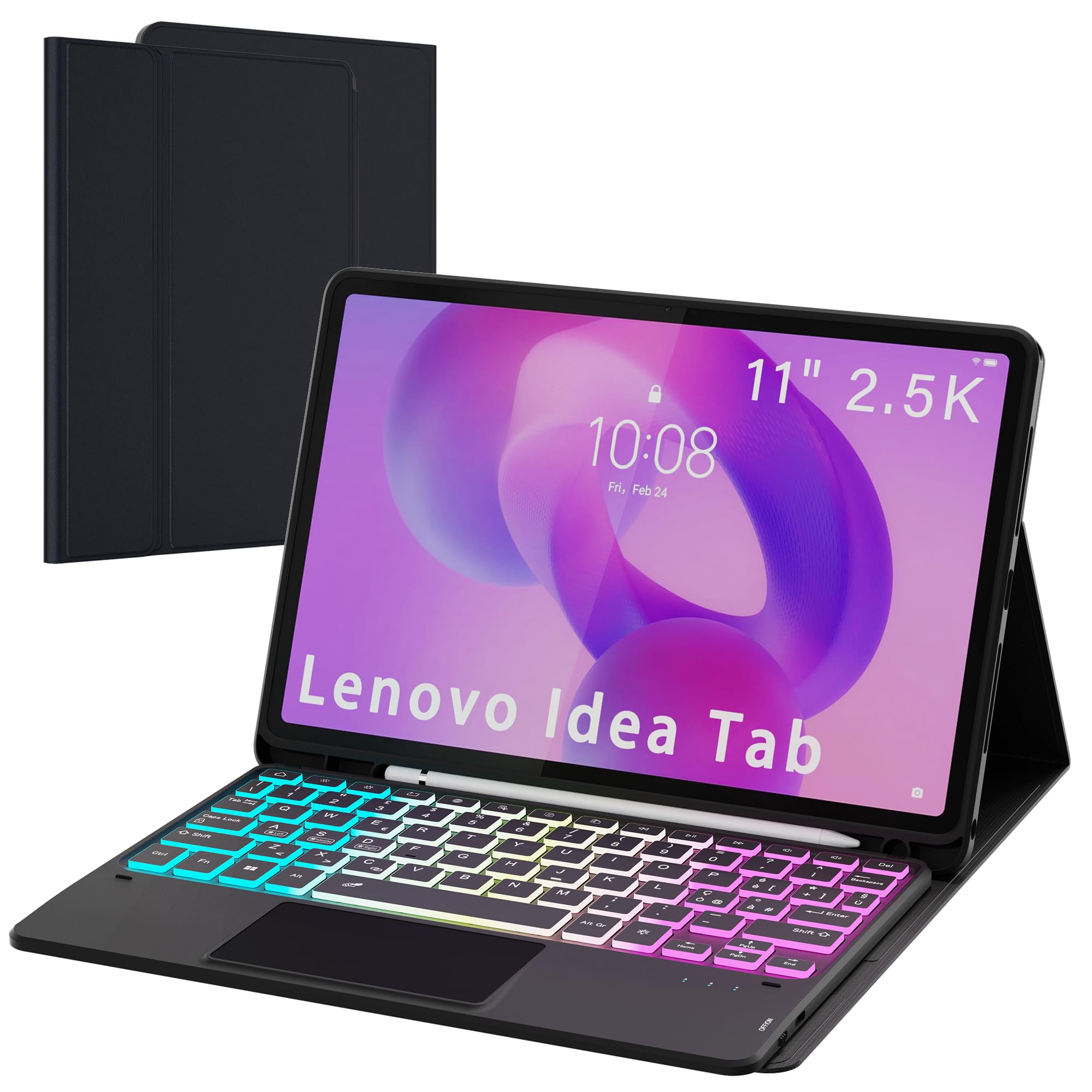 Custodia con tastiera per Lenovo Idea Tab 11 pollici 2025: tastiera retroilluminata 7 colori con trackpad Intelligente - Lenovo Tab M11 2024 tastiere wireless rimovibile con Layout italiano QWERTY
