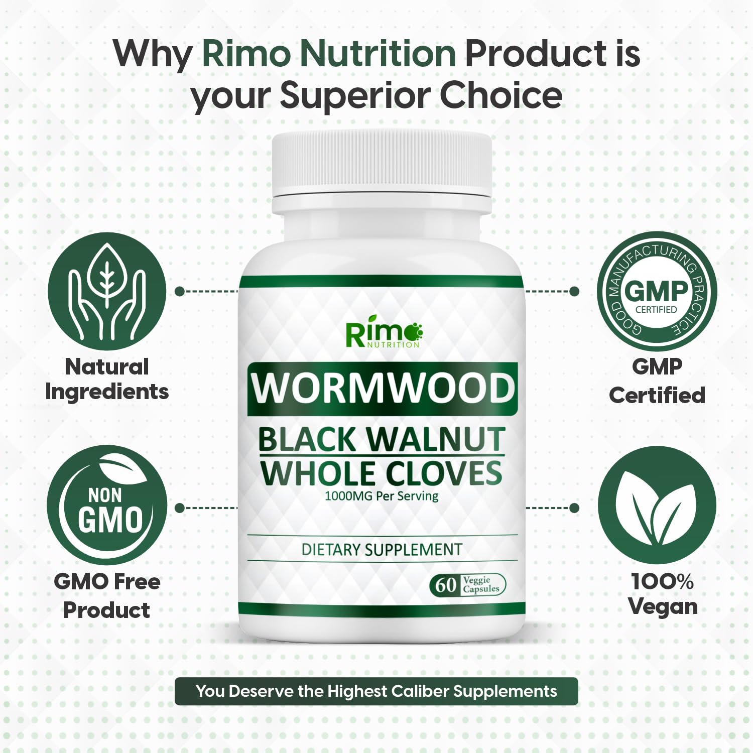 Wormwood Black Walnut Clove Capsules - Cleanse, Detox, Intestinal Guard Formula Supplement for Humans, with Wormwood herb, Black Walnut Extract Combination, 60 Capsules Non-GMO — Amazon image 3