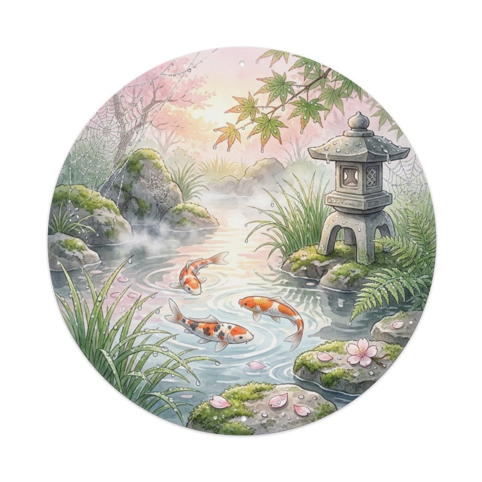 Tgrcjimh Style Metal Tin Sign Japanese Koi Fish Dew Drops Morning Fresh