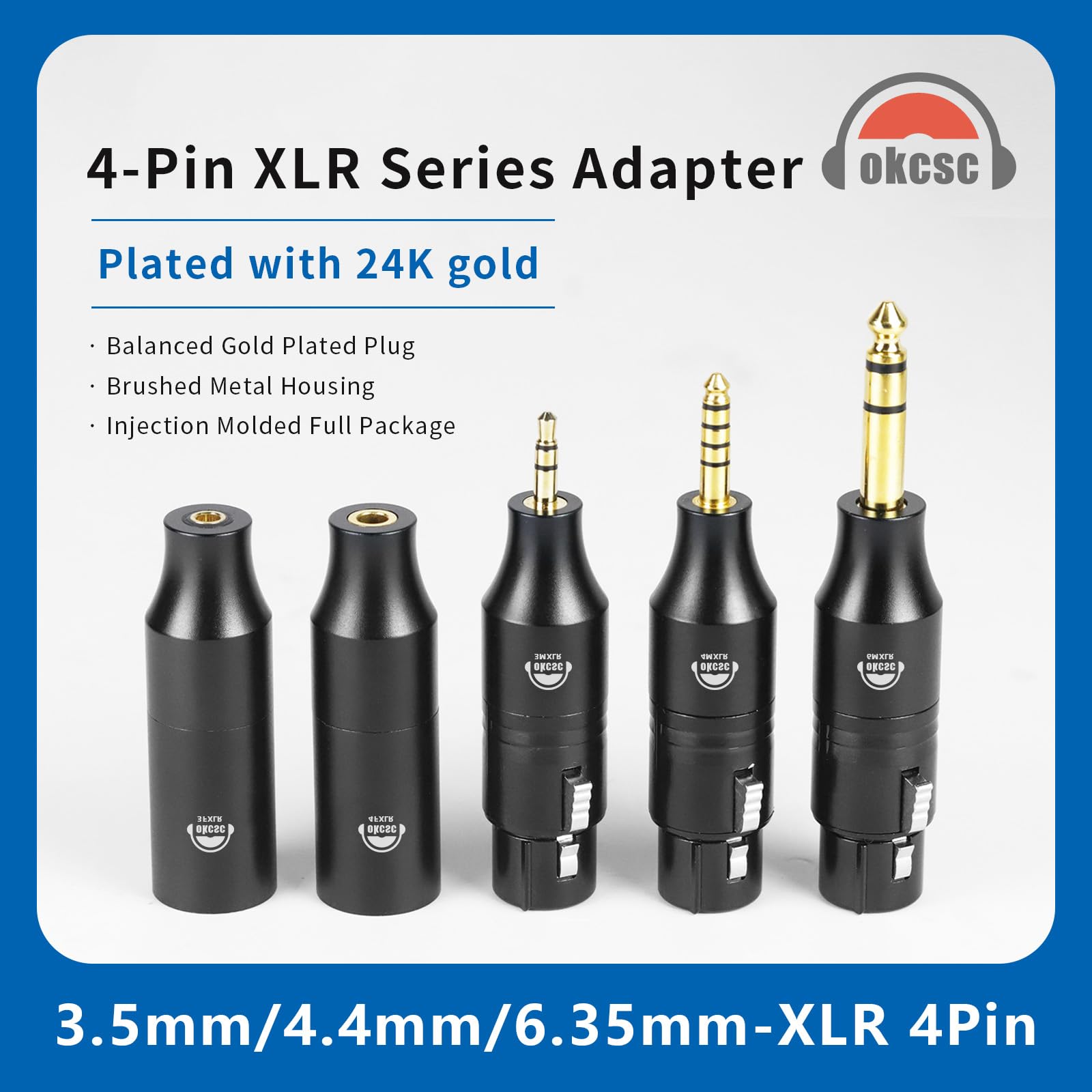 okcsc Adaptateur audio équilibré XLR femelle 6,35 mm vers 4 broches, connecteur HiFi plaqué or pour amplis de casque et DAC, qualité sonore sans perte, faible distorsion et convertisseur audio haute