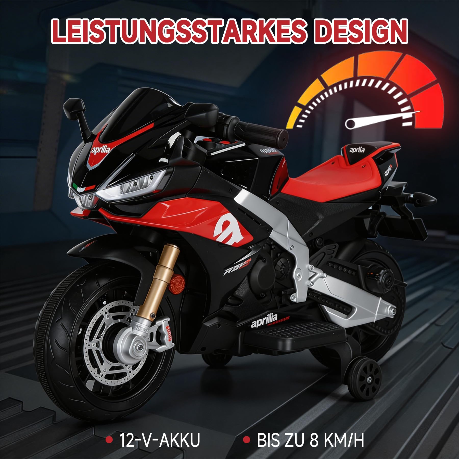 Kinder Motorrad Elektrisch mit 12V Akku, Kinder Motorrad Led Licht, Elektro Motorrad Kinder Bluetooth, USB, Fernbedienung, 3–8 km/h, bis zu 45 Min, Schwarz