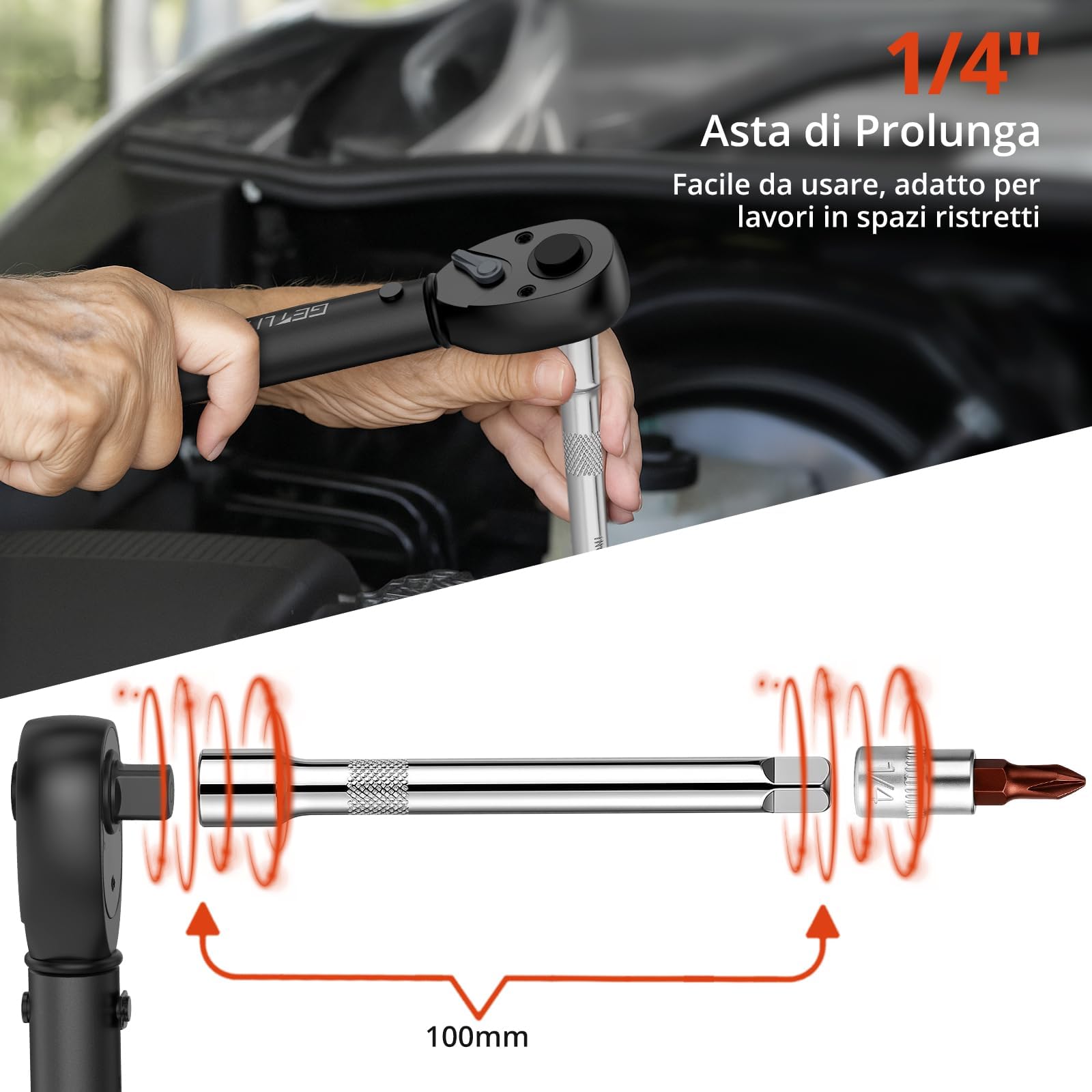 GETLITOOL 32 szt. zestaw kluczy dynamometrycznych 1/4" z 72 zębami, 5-25 Nm, stal CR-MO, z sześciokątnymi końcówkami torx Phillips XZN, kompasami, adapterami i walizką do roweru motocyklowego, funkcja