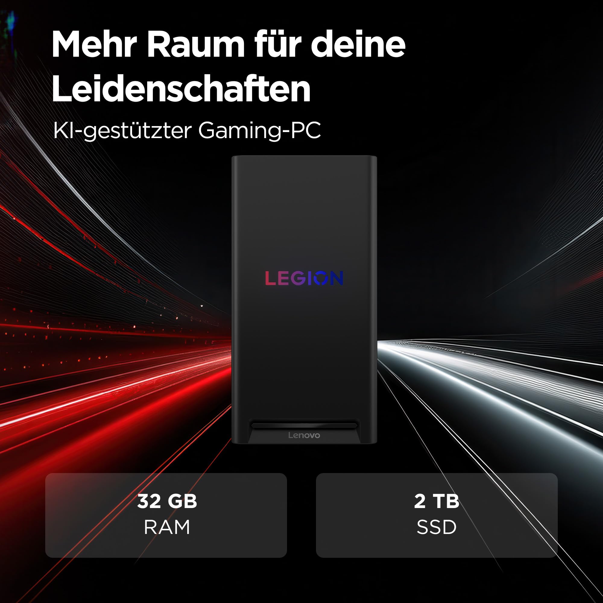 Lenovo Legion Tower 5i Gaming AI Desktop-PC | NVIDIA GeForce RTX 5070 | Intel Core Ultra 7 265KF | 32GB RAM | 2TB SSD | Win11 | Eclipse Black | Transparente Abdeckung | 30L | 3 Monate GamePass