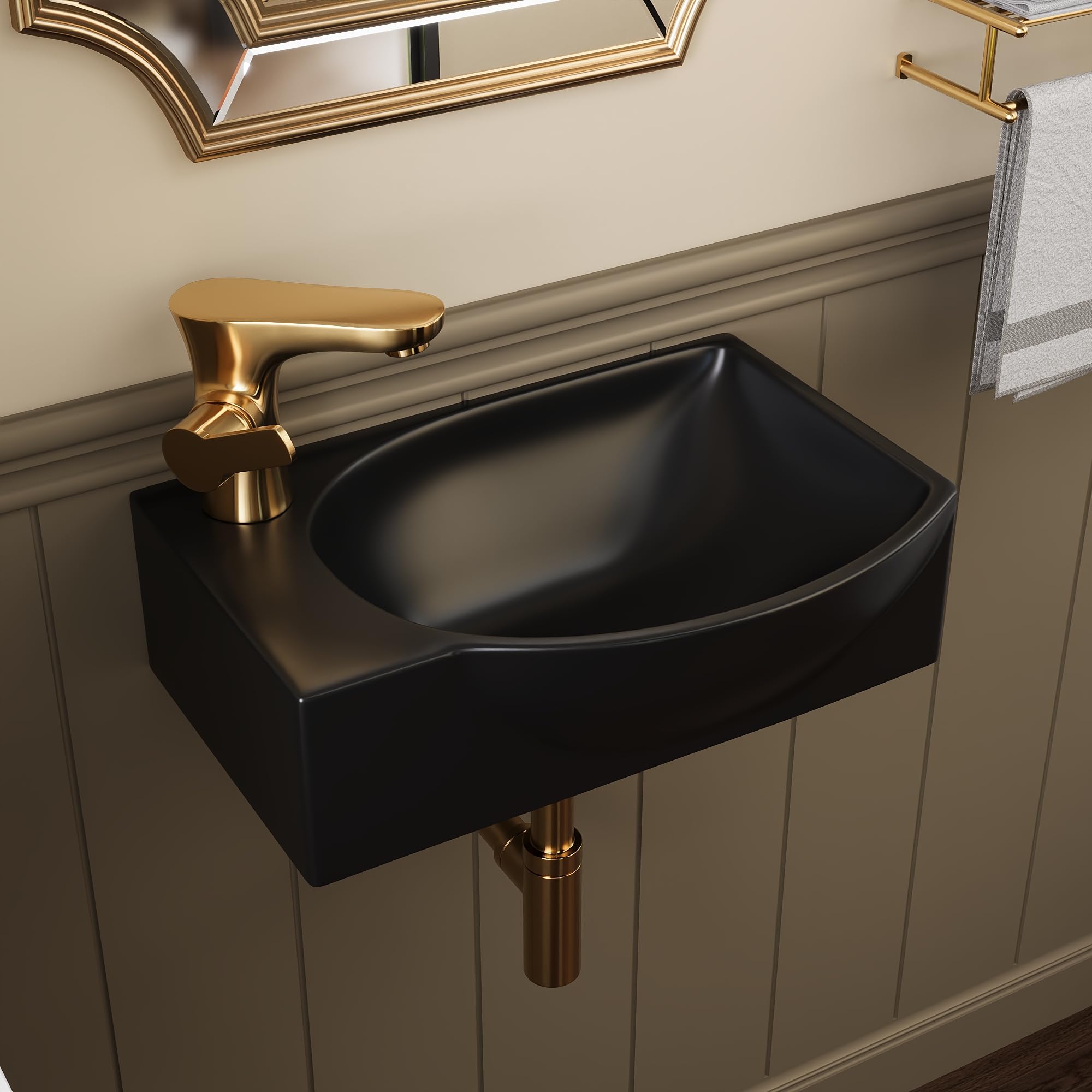 Wall Mounted Cloakroom Basin, DeerValley Ceramic Bathroom Wash Basin Corner Sink with Overflow and Tap Hole - 40 x 28 x 14.5cm