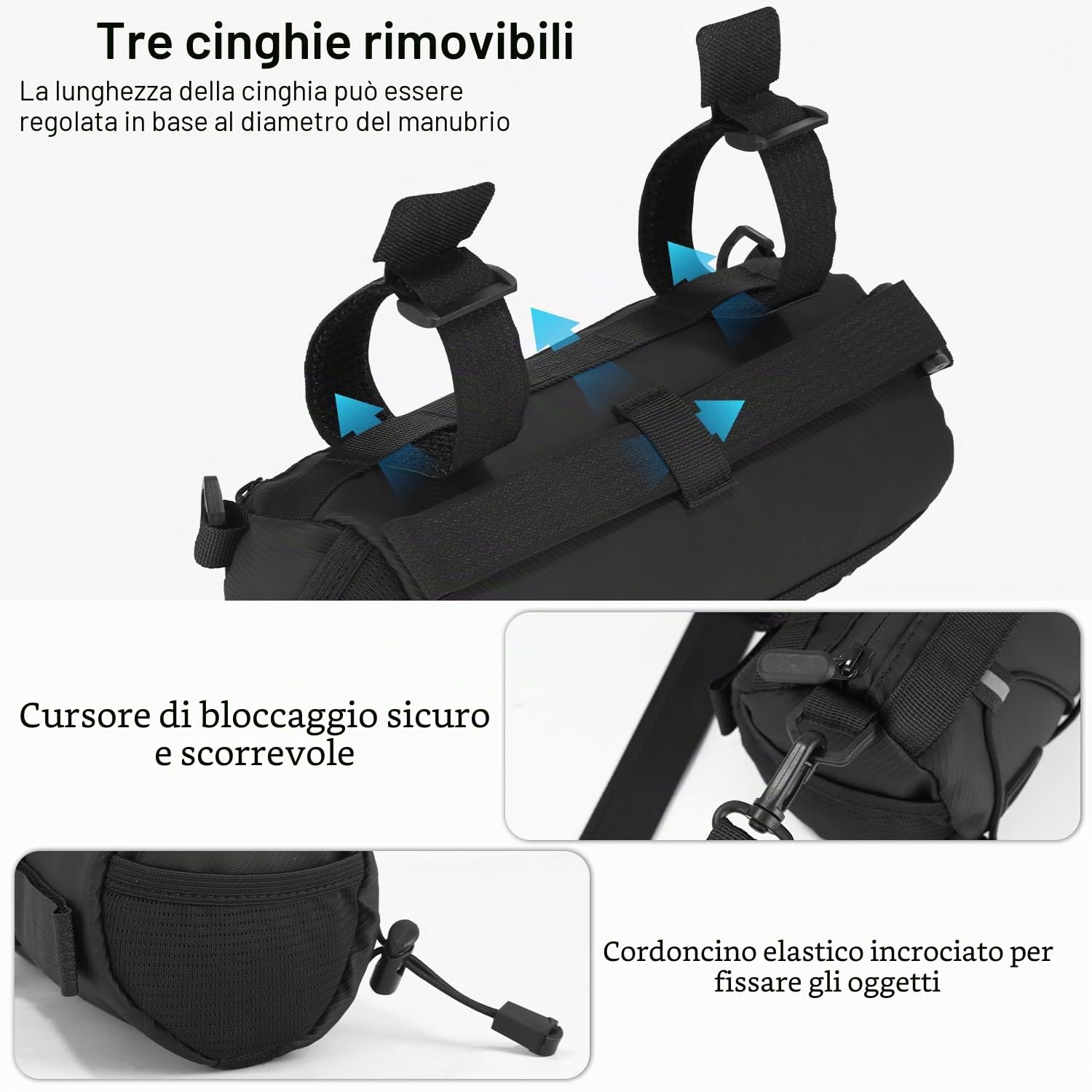 Borsa da Manubrio per Bicicletta, Borsa Manubrio Bici 2,4 L Impermeabile con Tracolla, un accessorio da ciclismo Professionale per Bici da Strada, da Città e Mountain Bike(Nero)