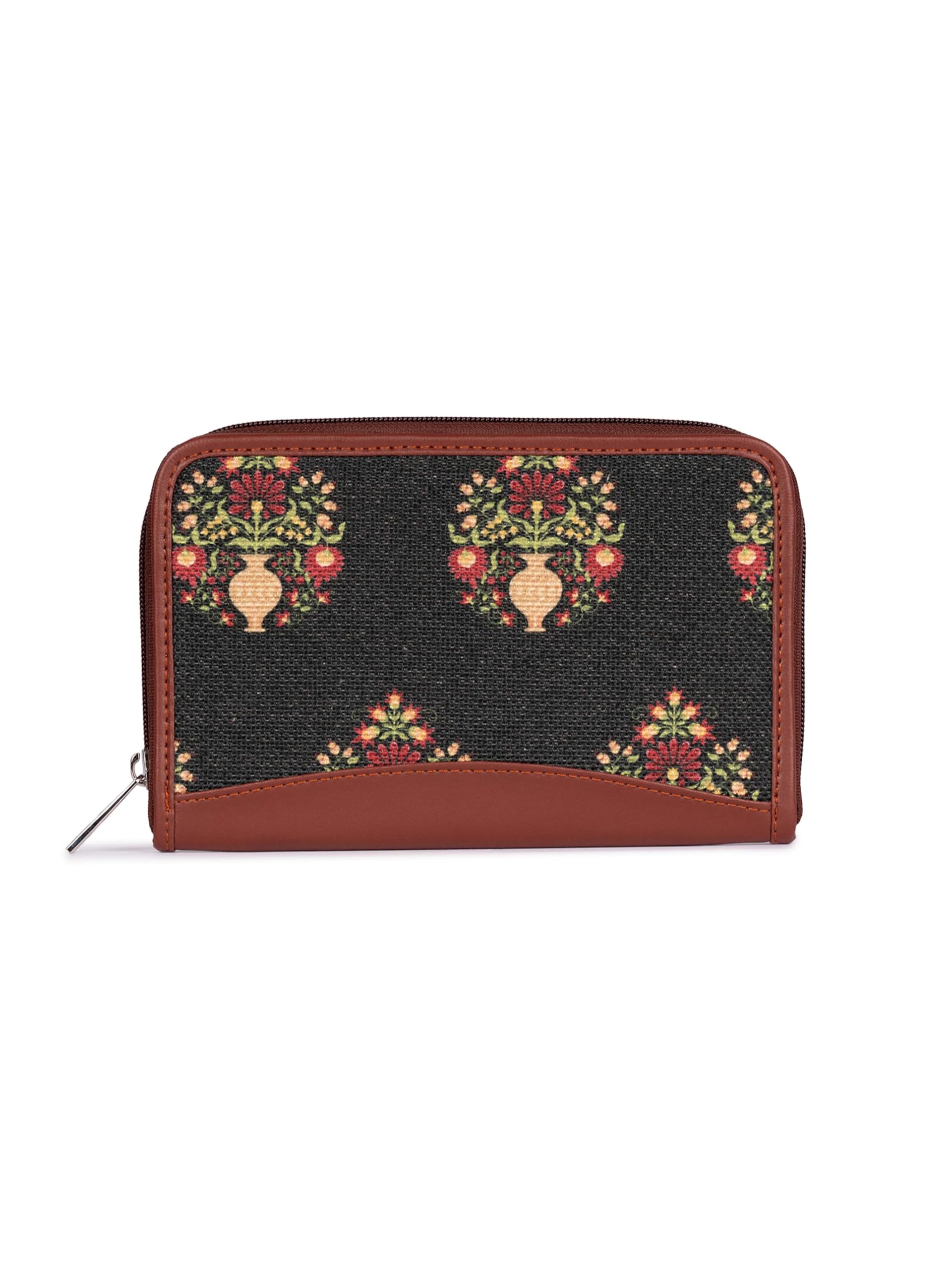 ZOUK Womens Handmade Vegan Leather Wallets and Jute Purse for Ladies - Clutch with Indian Print - Wallets for Mobile Phones (B09QW2LCJ9) Amazon Price History, Amazon Price Tracker