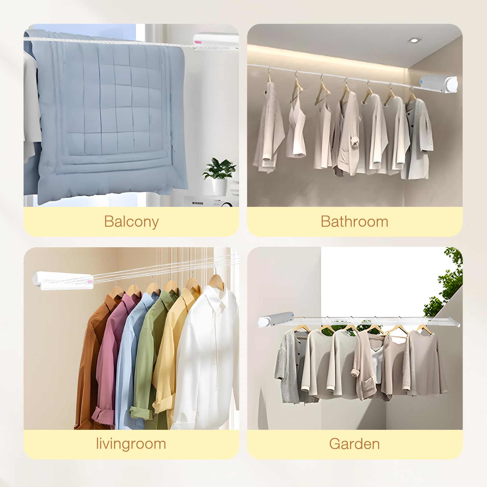 Tendedero RetráCtil Secador De Ropa con Cuerda Ajustable Tendedero Montado En La Pared Tendedero para Ropa, Uso En Interiores O Exteriores(5 Cuerdas)