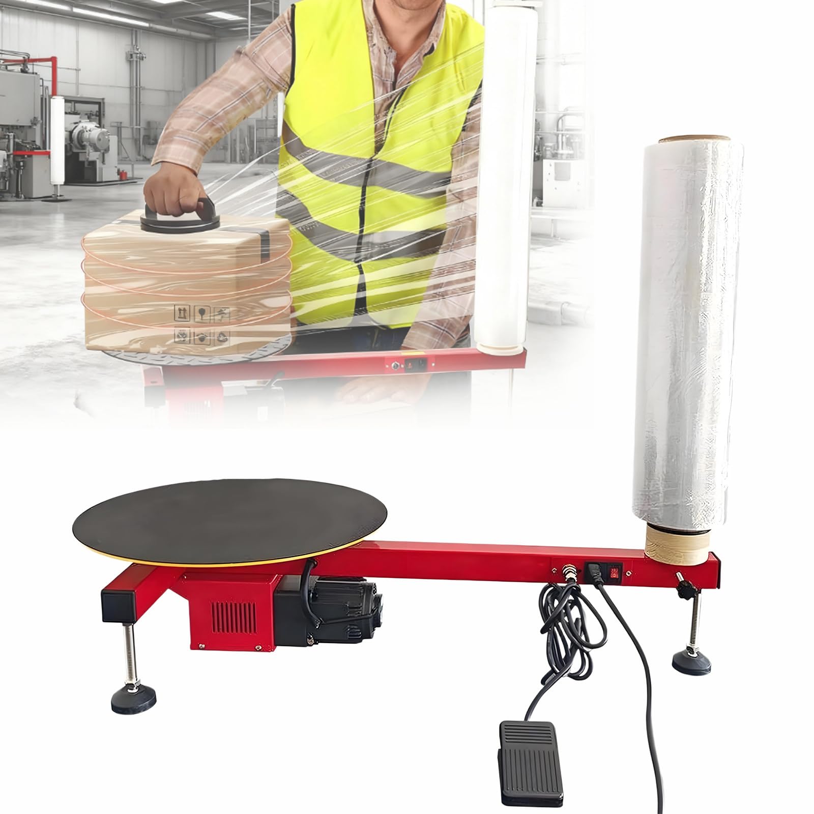 Empacadora con Dispensador De Film Estirable, Plato Giratorio para Palets con Diámetro de 40 Cm, Compatible con Film de hasta 70 Cm de Ancho para Paquetes, Cajas No-stretch-film-220V