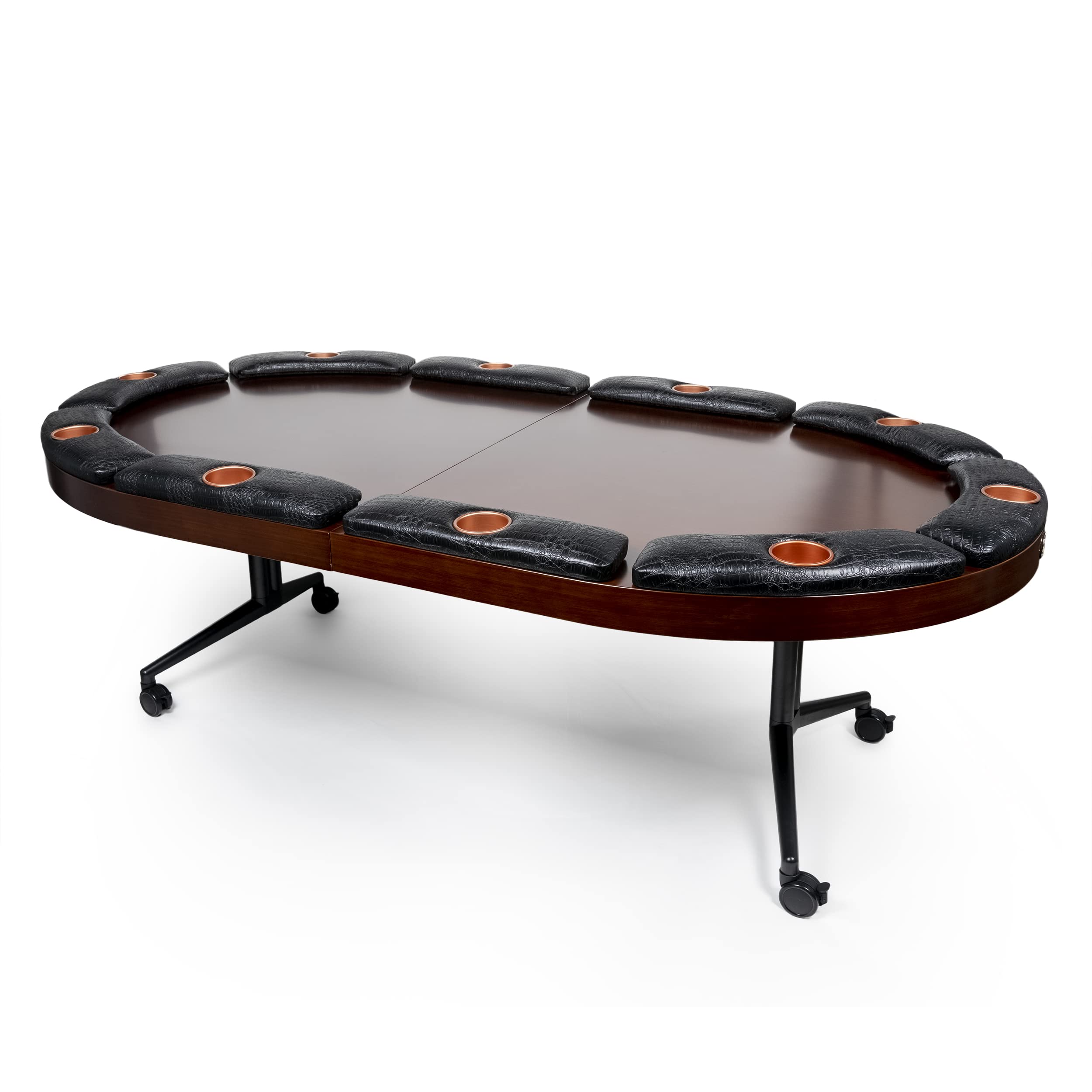 Triton Foldable 10 Player Elite Poker Table with Wood Finish – Premium Soft-Padded Armrest, Individual Cup Holders, Portable Mat – Foldable Texas Hold’em Card Table for Home Game Rooms