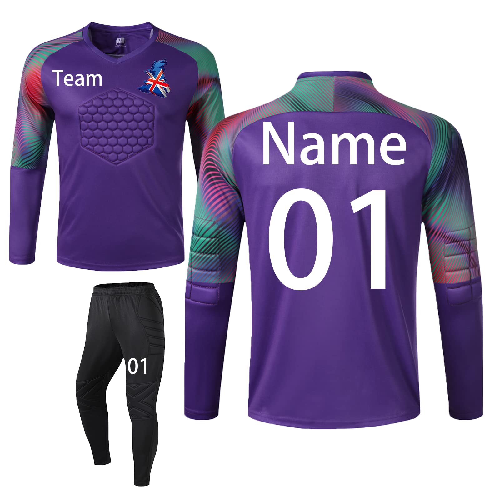 Personalised Football Goalkeeper Shirts and Pants Custom Goalkeeper Kit for Men Women Teens with Name Team Number Logo (Purple)