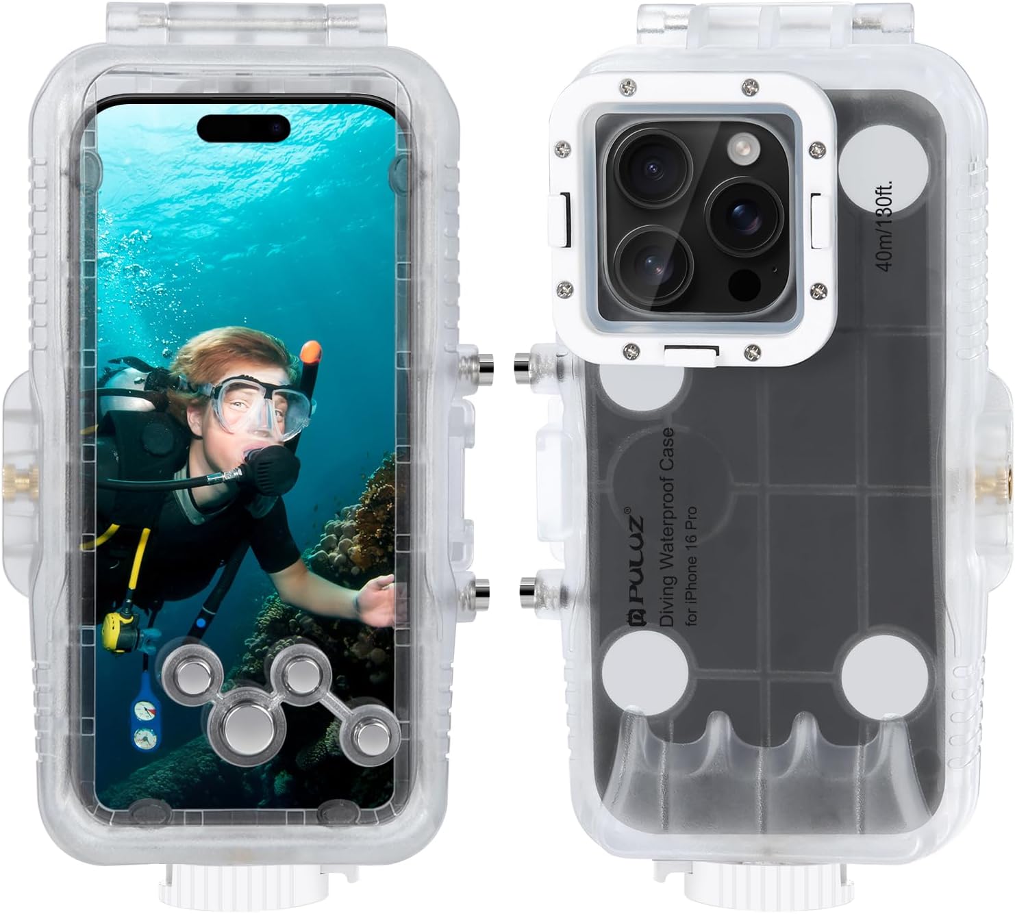 PULUZ 40m/130ft Diving Case for iPhone 16 Pro, Underwater Touchscreen Housing, Underwater Photo&Video Diving Case for Surfing Snorkeling Floating