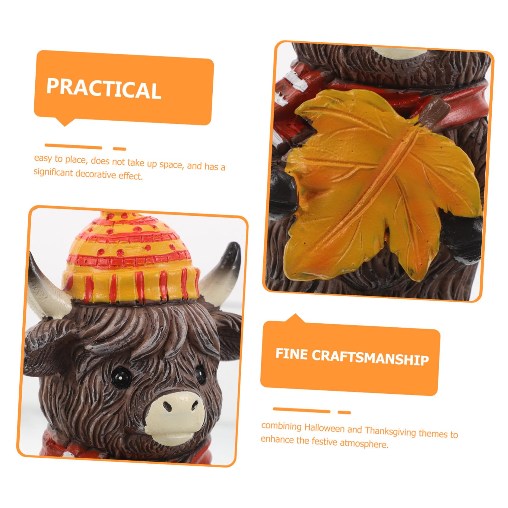 2 Stück Herbstdeko Hochlandrind Resin Figurine mit Kürbis Herbstliche Farmhaus Deko für Garten Büro Fensterbank für Halloween und Thanksgiving Kompakte Tierfigur für Tisch und