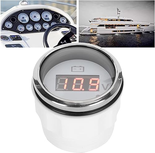 Miniatura 2 de Voltímetro LED marino, medidor de voltaje de batería de acero inoxidable 316 de 2 pulgadas, pantalla digital LED, IP67, impermeable, alarma